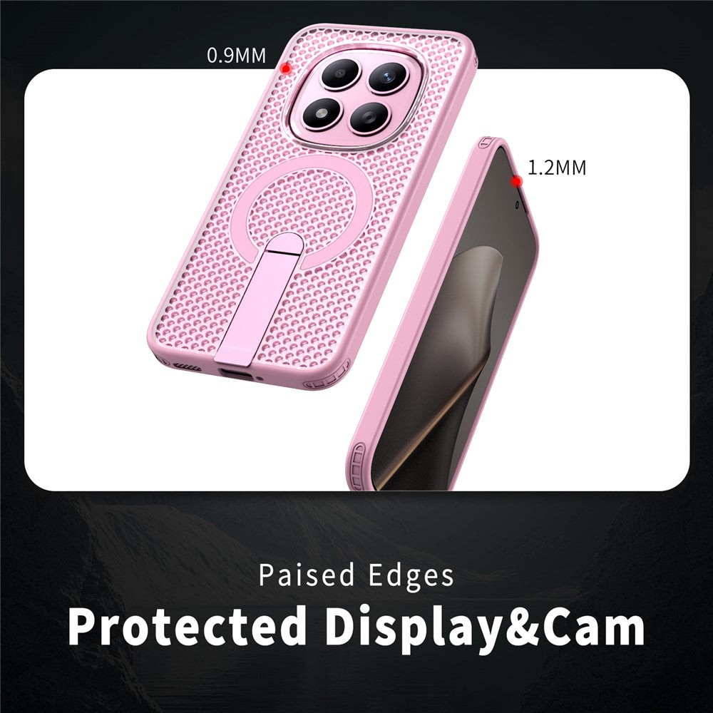 For Xiaomi Redmi Note 15 Pro+ 5G (Global) / Poco M8 Pro 5G Magnetic Case Kickstand Grid Texture TPU PC Phone Back Cover - Pink