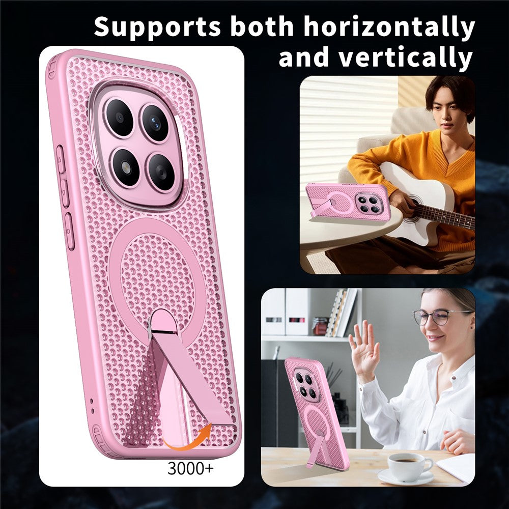 For Xiaomi Redmi Note 15 Pro+ 5G (Global) / Poco M8 Pro 5G Magnetic Case Kickstand Grid Texture TPU PC Phone Back Cover - Pink