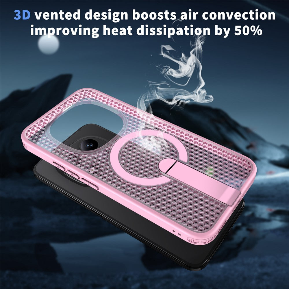 For Xiaomi Redmi Note 15 Pro+ 5G (Global) / Poco M8 Pro 5G Magnetic Case Kickstand Grid Texture TPU PC Phone Back Cover - Pink