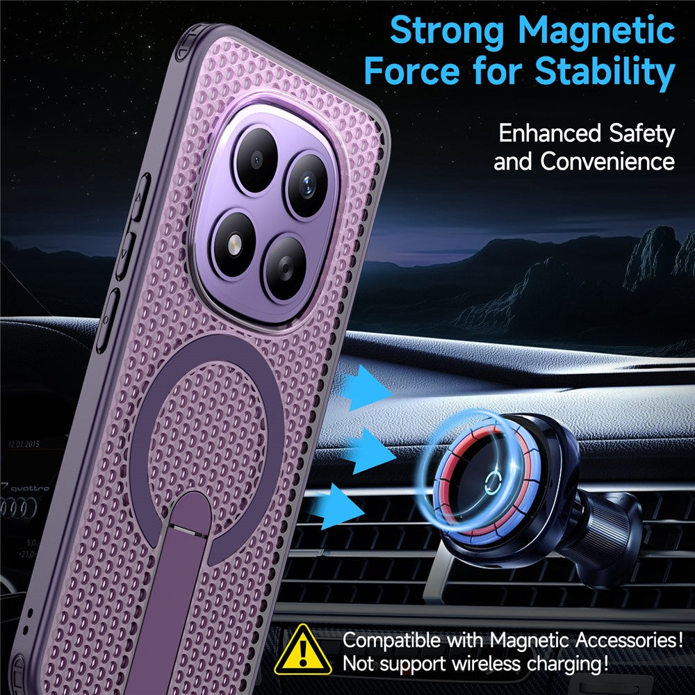 For Xiaomi Redmi Note 15 Pro+ 5G (Global) / Poco M8 Pro 5G Magnetic Case Kickstand Grid Texture TPU PC Phone Back Cover - Purple