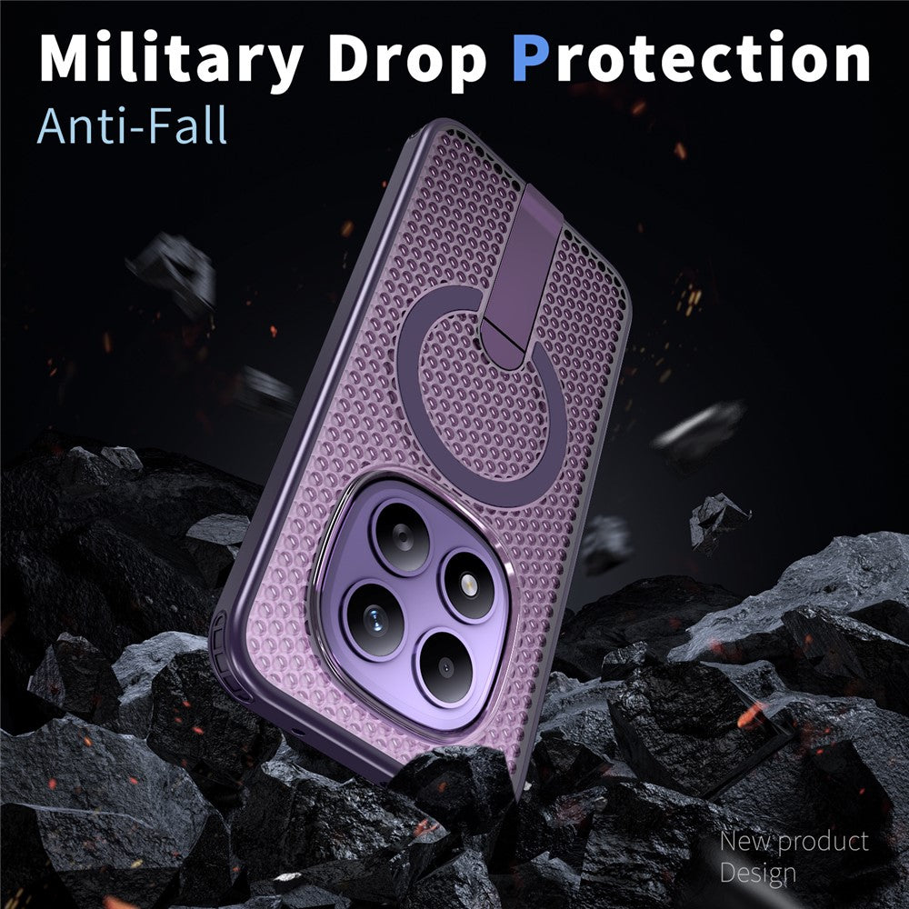 For Xiaomi Redmi Note 15 Pro+ 5G (Global) / Poco M8 Pro 5G Magnetic Case Kickstand Grid Texture TPU PC Phone Back Cover - Purple