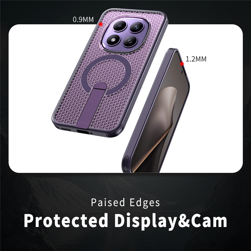For Xiaomi Redmi Note 15 Pro+ 5G (Global) / Poco M8 Pro 5G Magnetic Case Kickstand Grid Texture TPU PC Phone Back Cover - Purple