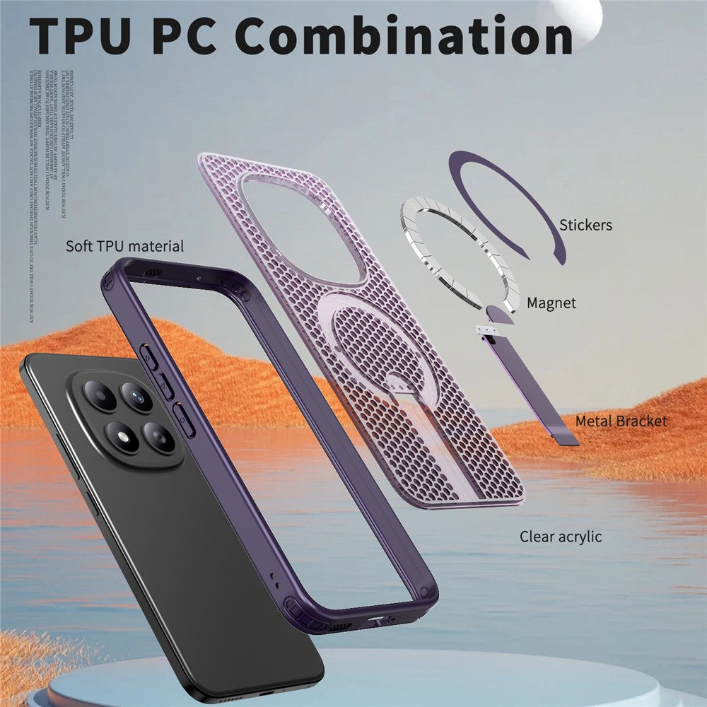 For Xiaomi Redmi Note 15 Pro+ 5G (Global) / Poco M8 Pro 5G Magnetic Case Kickstand Grid Texture TPU PC Phone Back Cover - Purple
