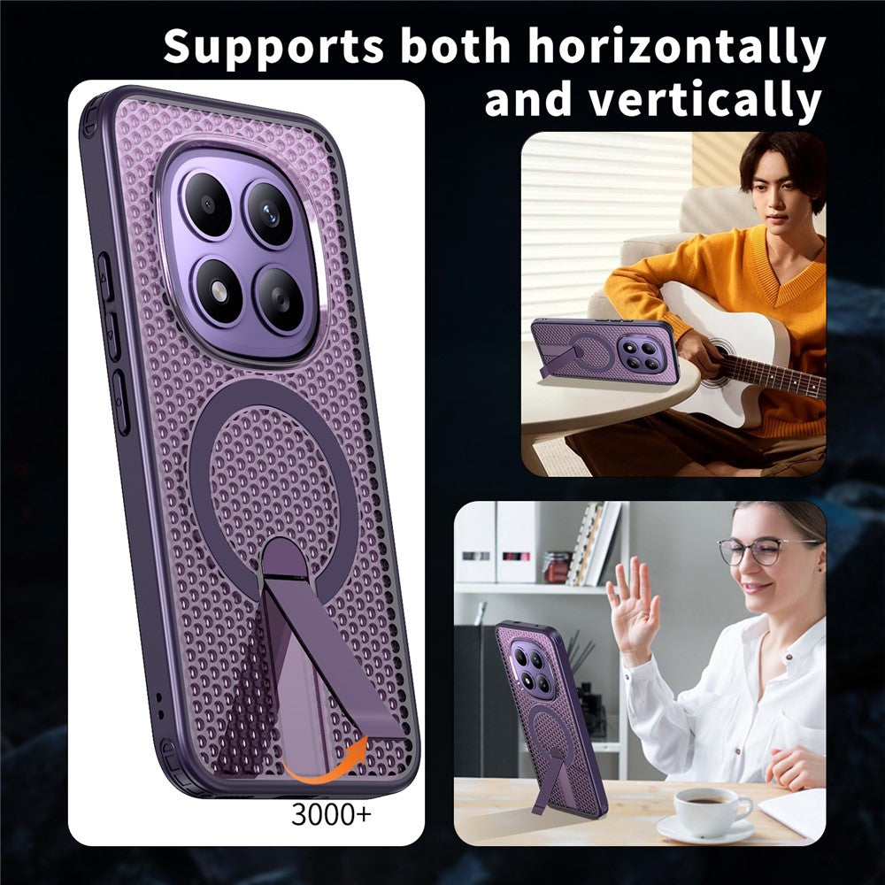 For Xiaomi Redmi Note 15 Pro+ 5G (Global) / Poco M8 Pro 5G Magnetic Case Kickstand Grid Texture TPU PC Phone Back Cover - Purple
