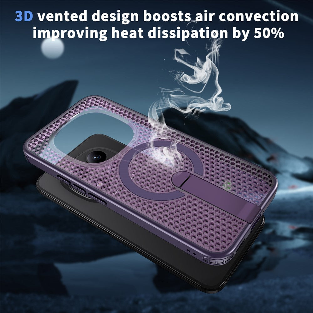 For Xiaomi Redmi Note 15 Pro+ 5G (Global) / Poco M8 Pro 5G Magnetic Case Kickstand Grid Texture TPU PC Phone Back Cover - Purple