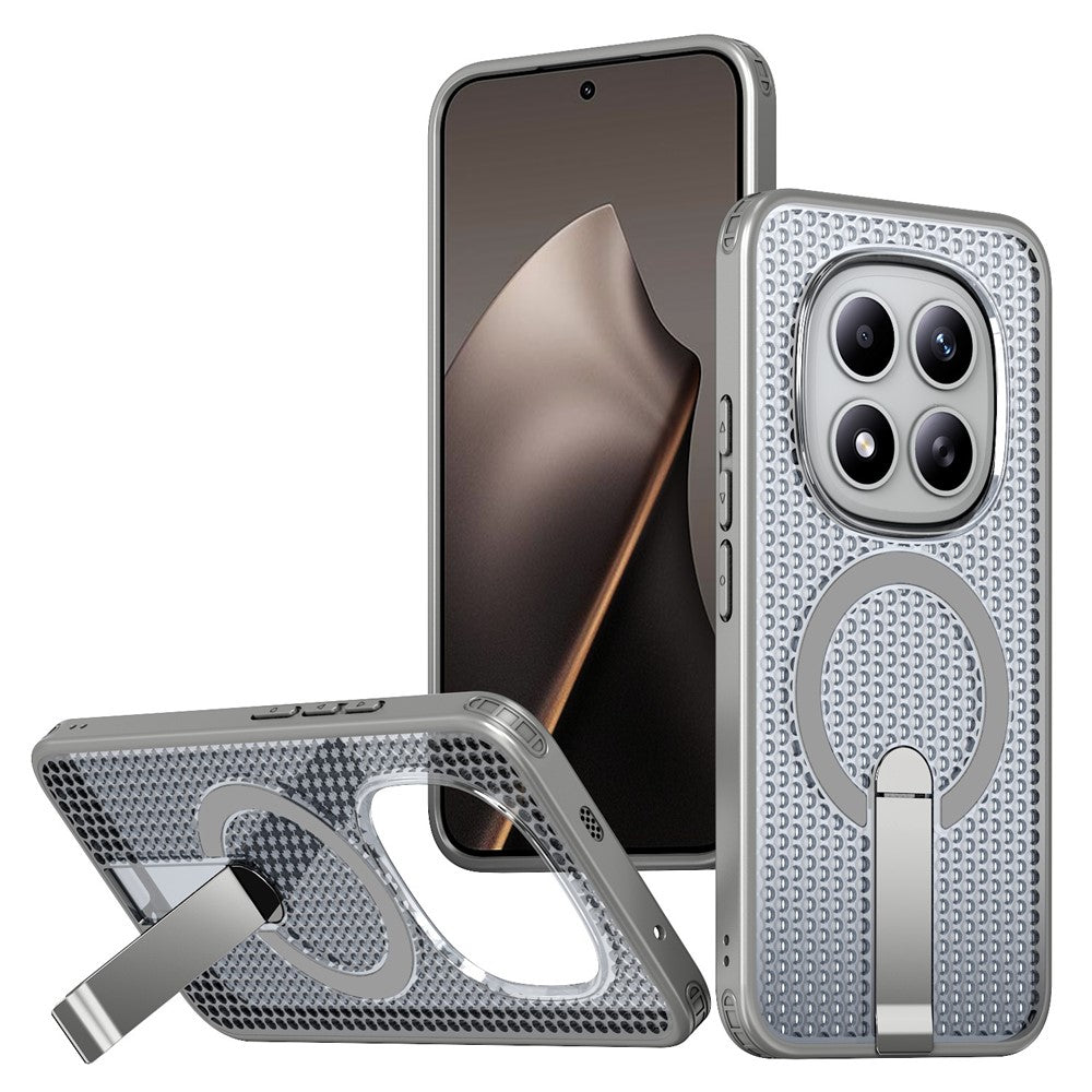 For Xiaomi Redmi Note 15 Pro+ 5G (Global) / Poco M8 Pro 5G Magnetic Case Kickstand Grid Texture TPU PC Phone Back Cover - Titanium Grey