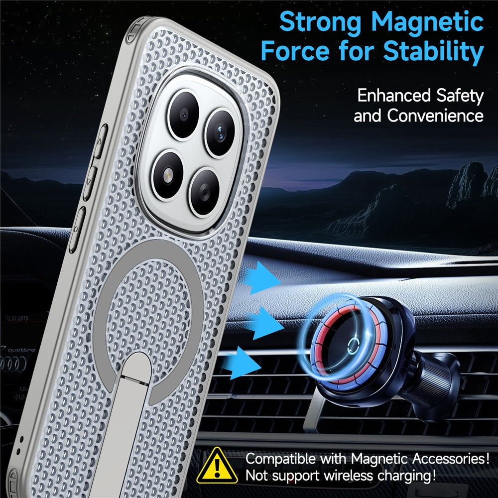 For Xiaomi Redmi Note 15 Pro+ 5G (Global) / Poco M8 Pro 5G Magnetic Case Kickstand Grid Texture TPU PC Phone Back Cover - Titanium Grey