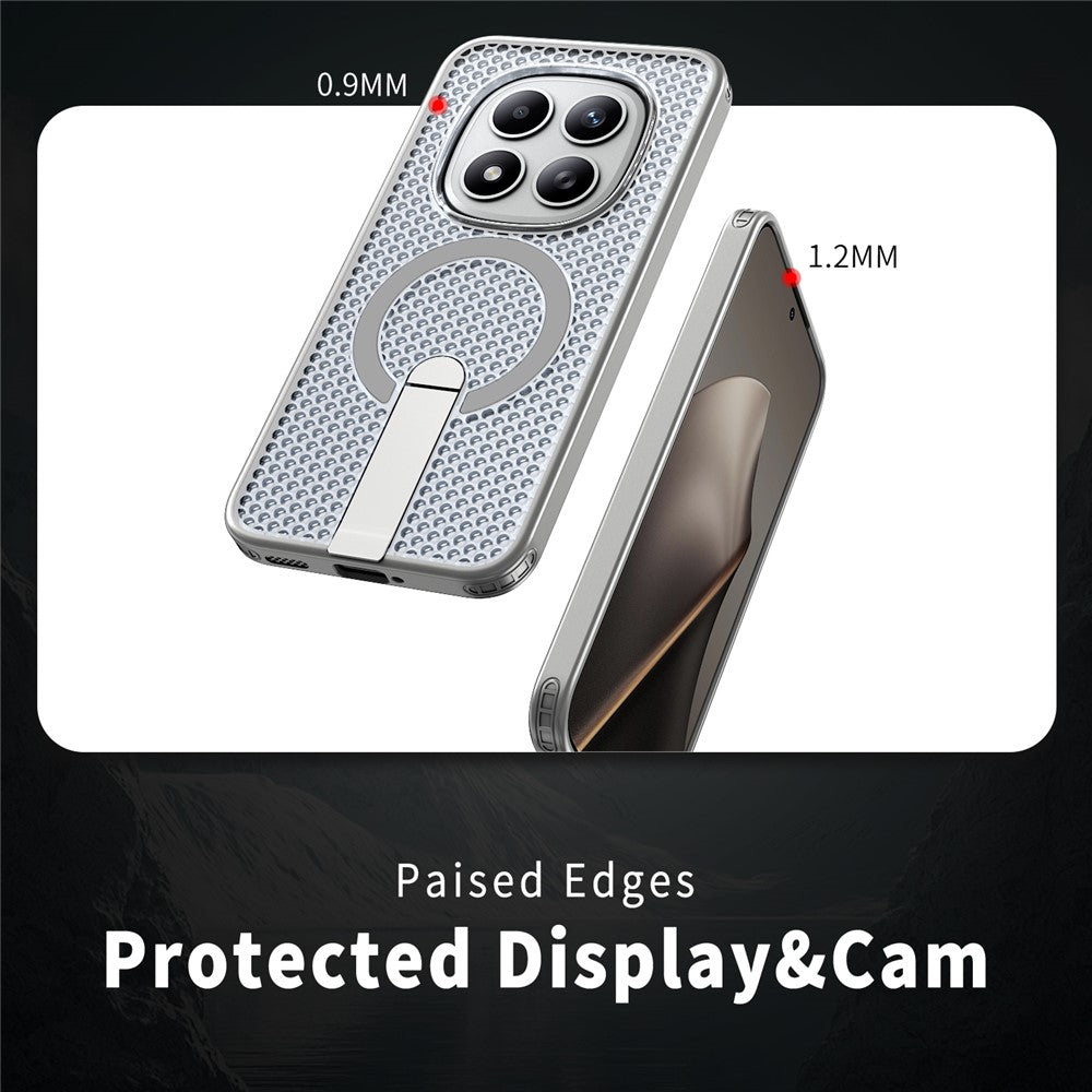 For Xiaomi Redmi Note 15 Pro+ 5G (Global) / Poco M8 Pro 5G Magnetic Case Kickstand Grid Texture TPU PC Phone Back Cover - Titanium Grey