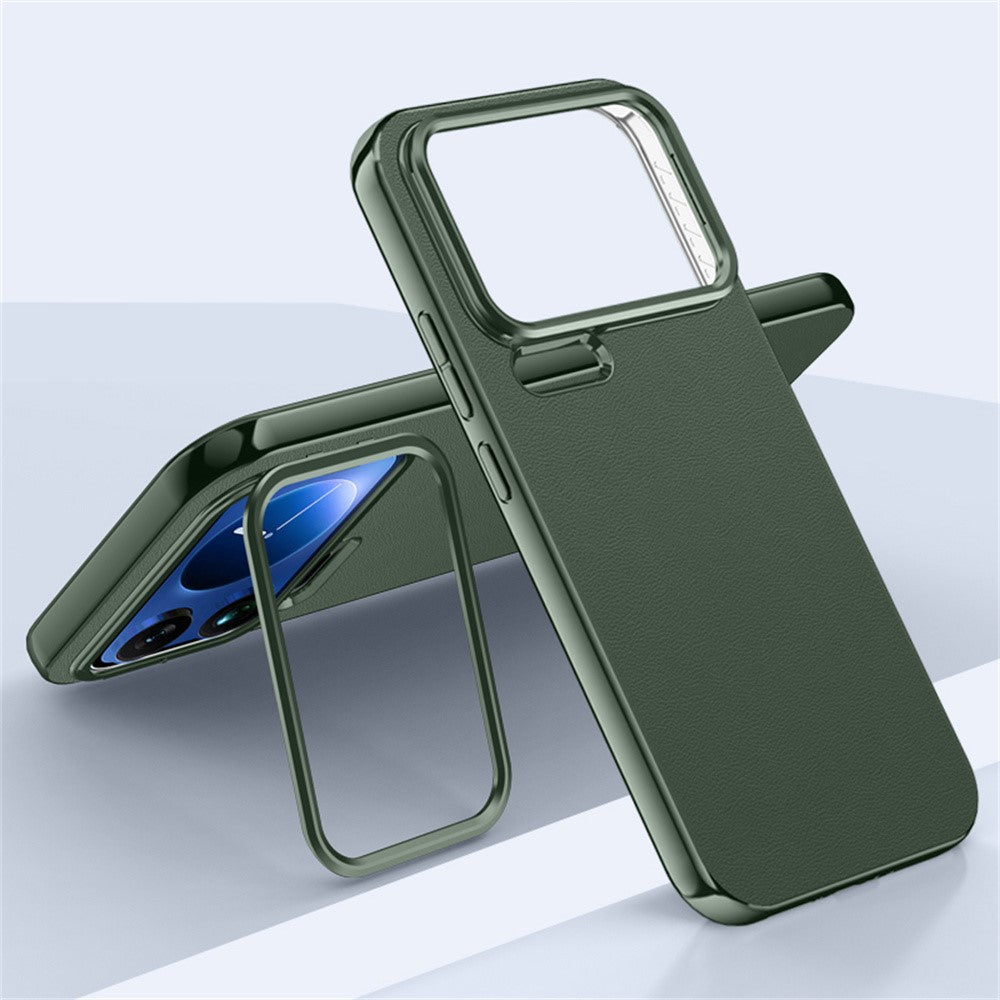 For Xiaomi 17 Pro Max Case with Lens Guard Kickstand Anti Drop TPU+PU Phone Back Cover - Green