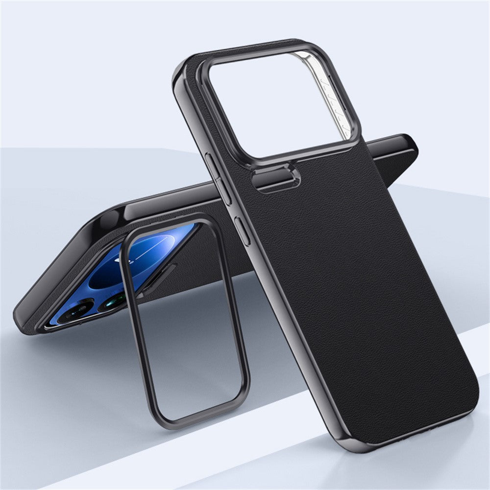 For Xiaomi 17 Pro Max Case with Lens Guard Kickstand Anti Drop TPU+PU Phone Back Cover - Black