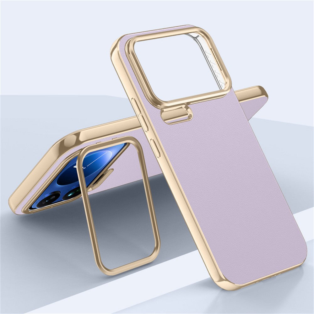 For Xiaomi 17 Pro Max Case with Lens Guard Kickstand Anti Drop TPU+PU Phone Back Cover - Purple