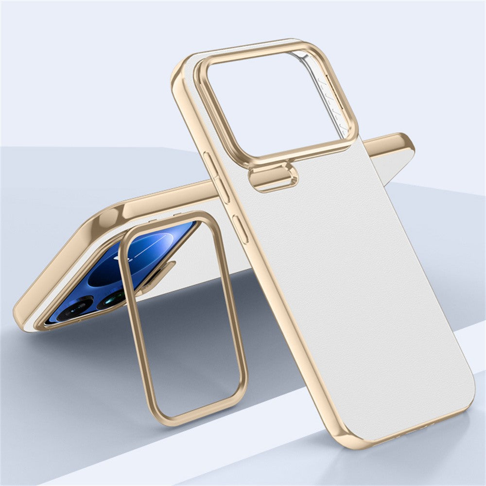 For Xiaomi 17 Pro Max Case with Lens Guard Kickstand Anti Drop TPU+PU Phone Back Cover - White
