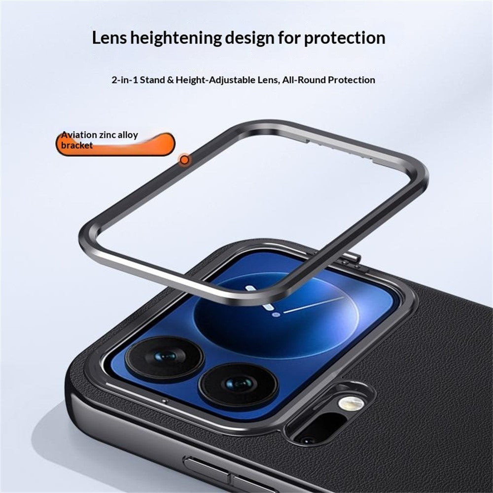 For Xiaomi 17 Pro Max Case with Lens Guard Kickstand Anti Drop TPU+PU Phone Back Cover - White
