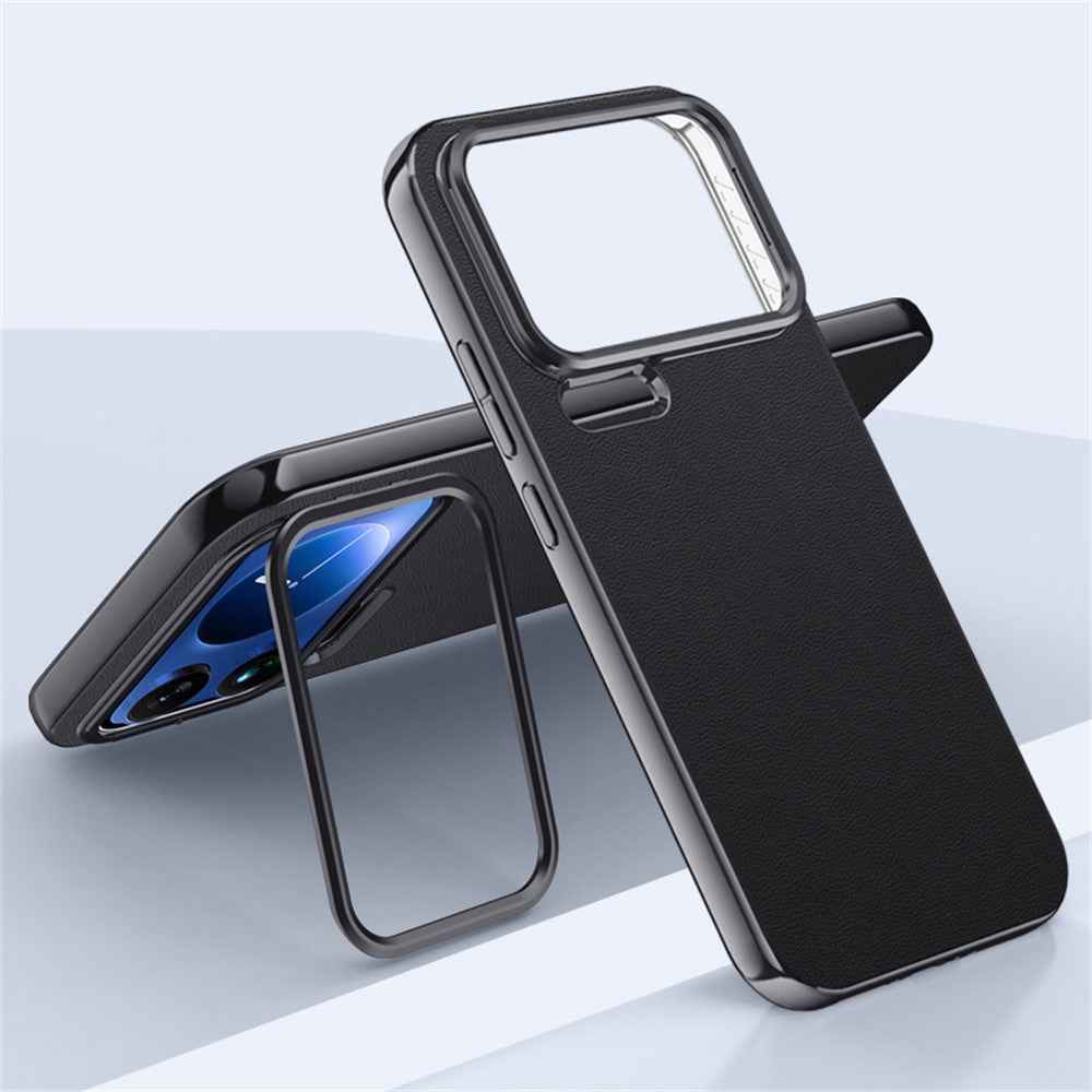 For Xiaomi 17 Pro Case with Lens Guard Kickstand Anti Drop TPU+PU Phone Back Cover - Black