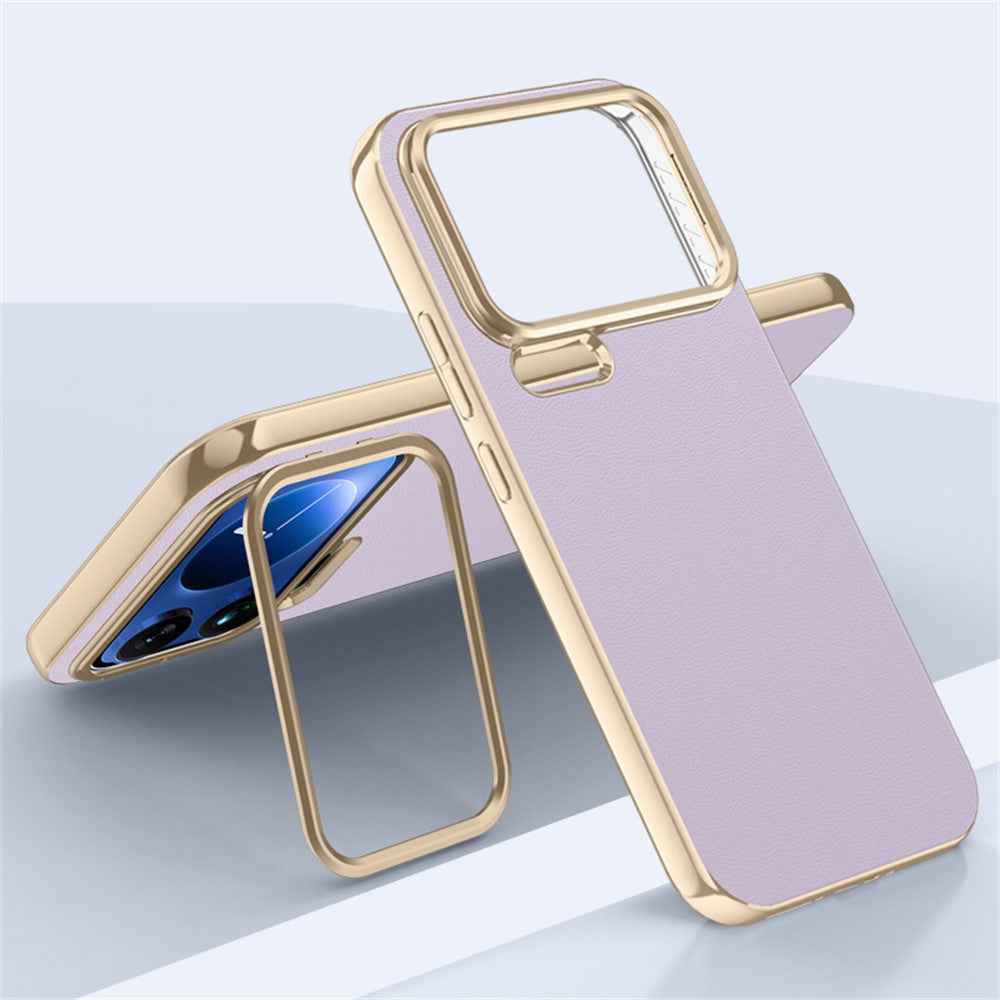 For Xiaomi 17 Pro Case with Lens Guard Kickstand Anti Drop TPU+PU Phone Back Cover - Purple
