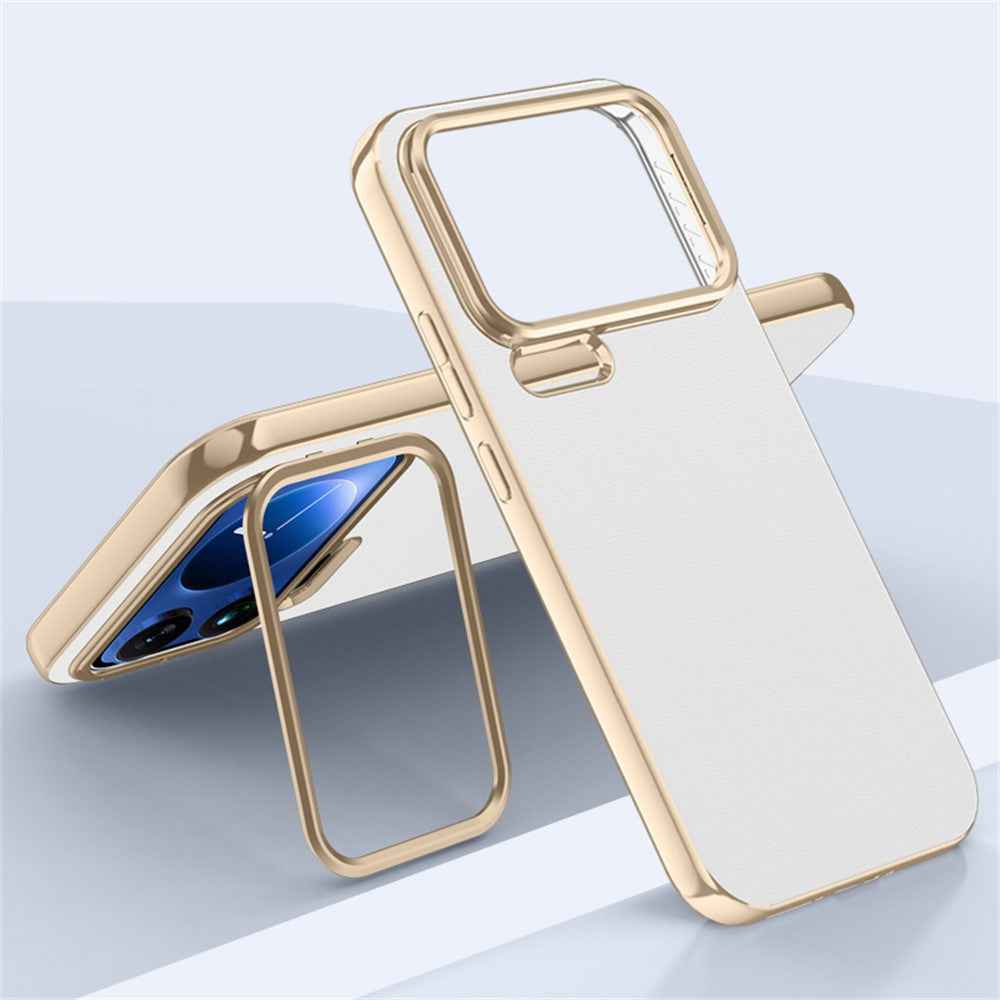 For Xiaomi 17 Pro Case with Lens Guard Kickstand Anti Drop TPU+PU Phone Back Cover - White