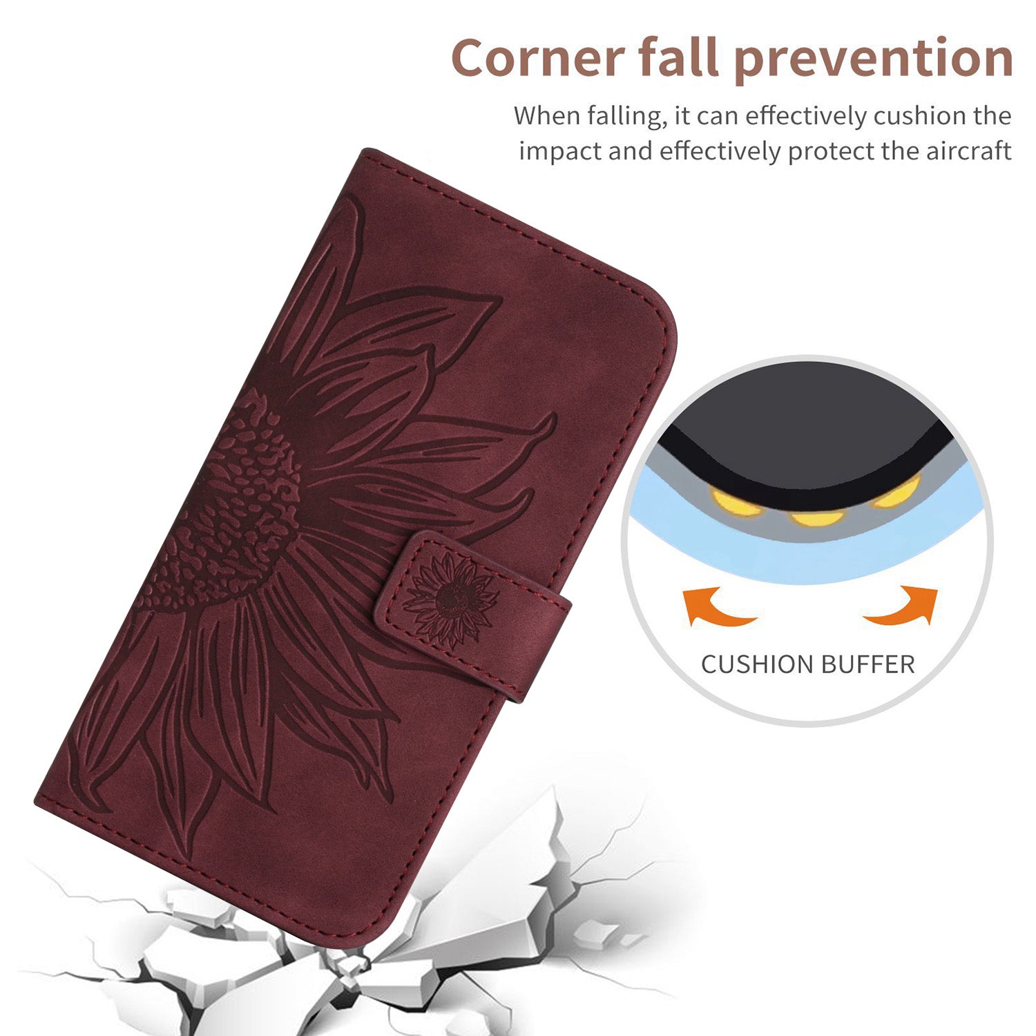 For Xiaomi Poco M8 5G / Redmi Note 15 5G (Global) / 15 4G (Global) Case Sunflower Imprint Leather Wallet Phone Cover with Wrist Strap - Wine Red
