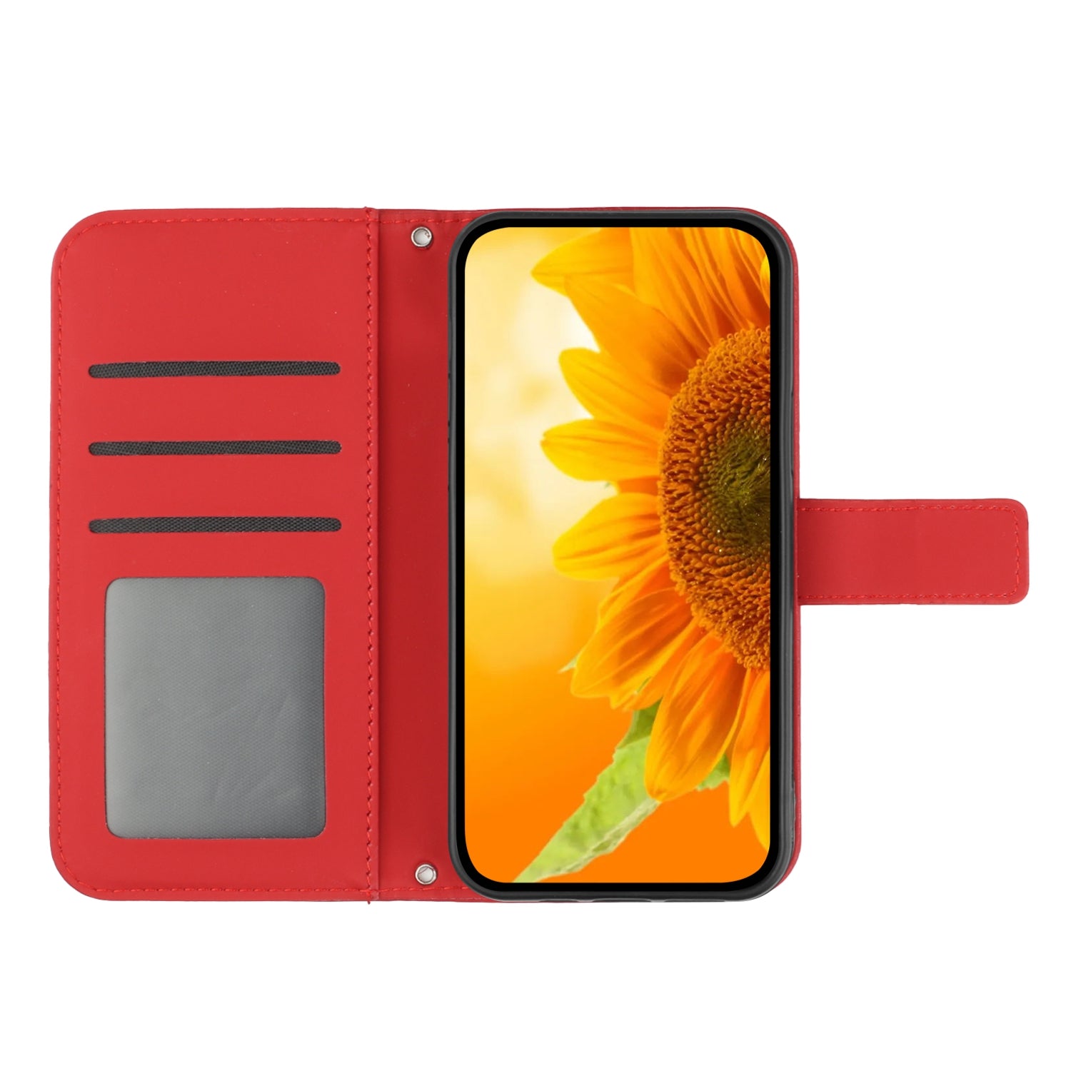 For Xiaomi Poco M8 5G / Redmi Note 15 5G (Global) / 15 4G (Global) Case Sunflower Imprint Leather Wallet Phone Cover with Wrist Strap - Red