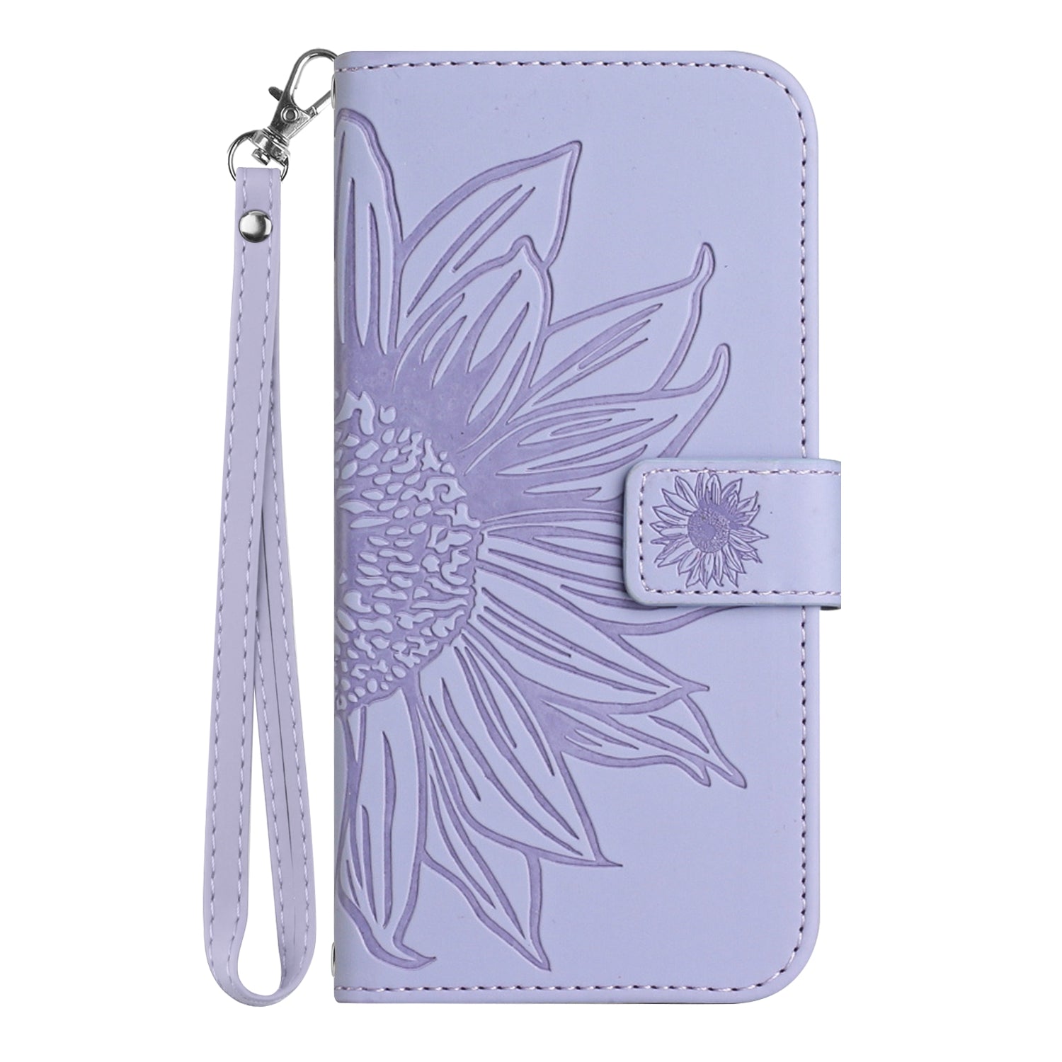 For Xiaomi Poco M8 5G / Redmi Note 15 5G (Global) / 15 4G (Global) Case Sunflower Imprint Leather Wallet Phone Cover with Wrist Strap - Light Purple
