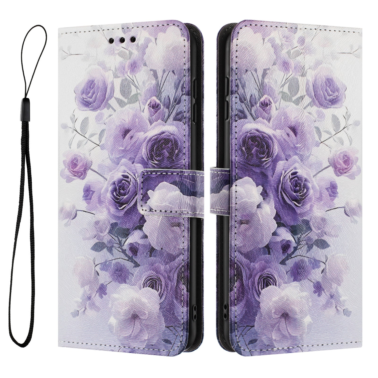 For Xiaomi Poco M8 Pro 5G / Redmi Note 15 Pro+ 5G (Global) Wallet Case Pattern Printing PU Leather Phone Cover with Lanyard - Purple Rose