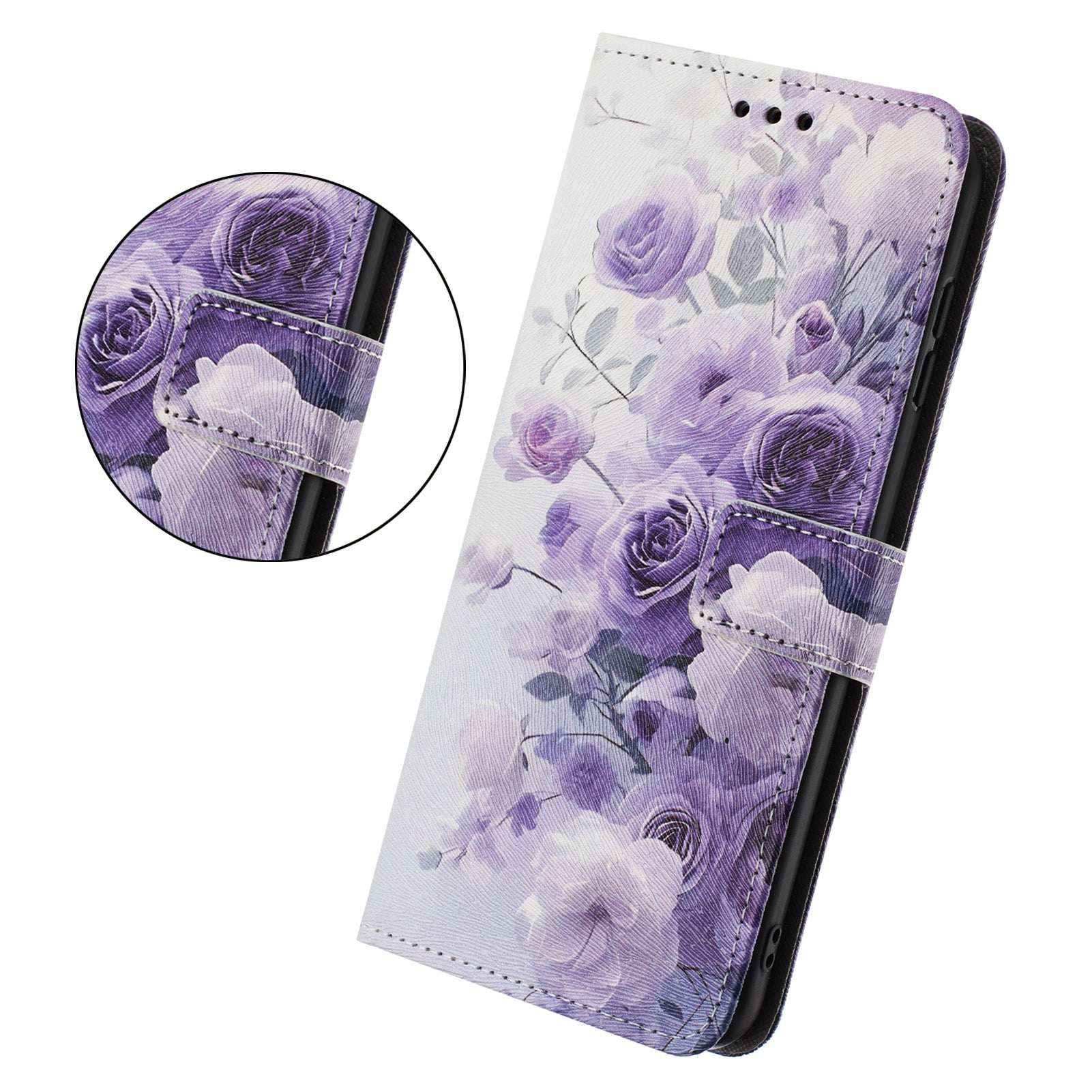 For Xiaomi Poco M8 Pro 5G / Redmi Note 15 Pro+ 5G (Global) Wallet Case Pattern Printing PU Leather Phone Cover with Lanyard - Purple Rose