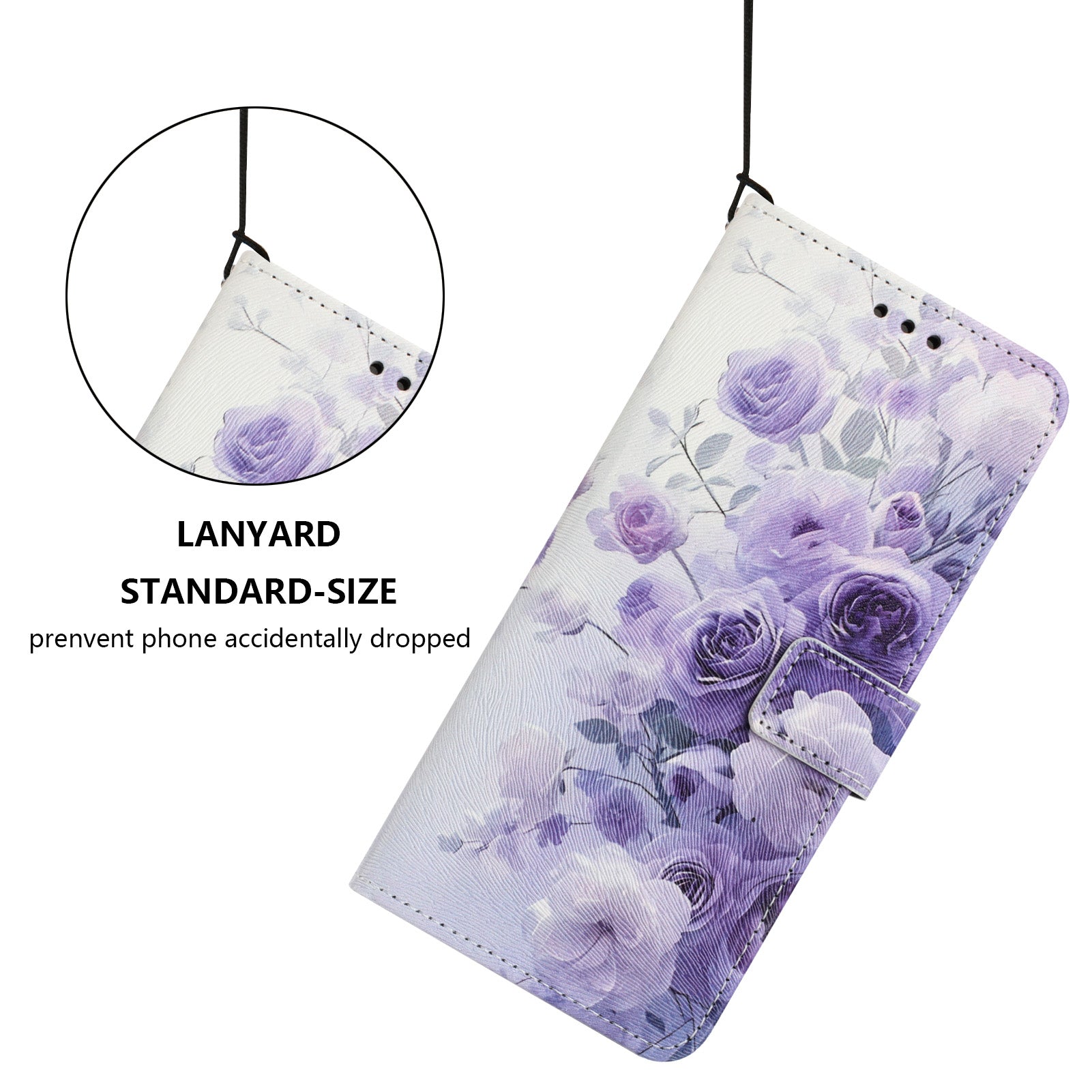 For Xiaomi Poco M8 Pro 5G / Redmi Note 15 Pro+ 5G (Global) Wallet Case Pattern Printing PU Leather Phone Cover with Lanyard - Purple Rose