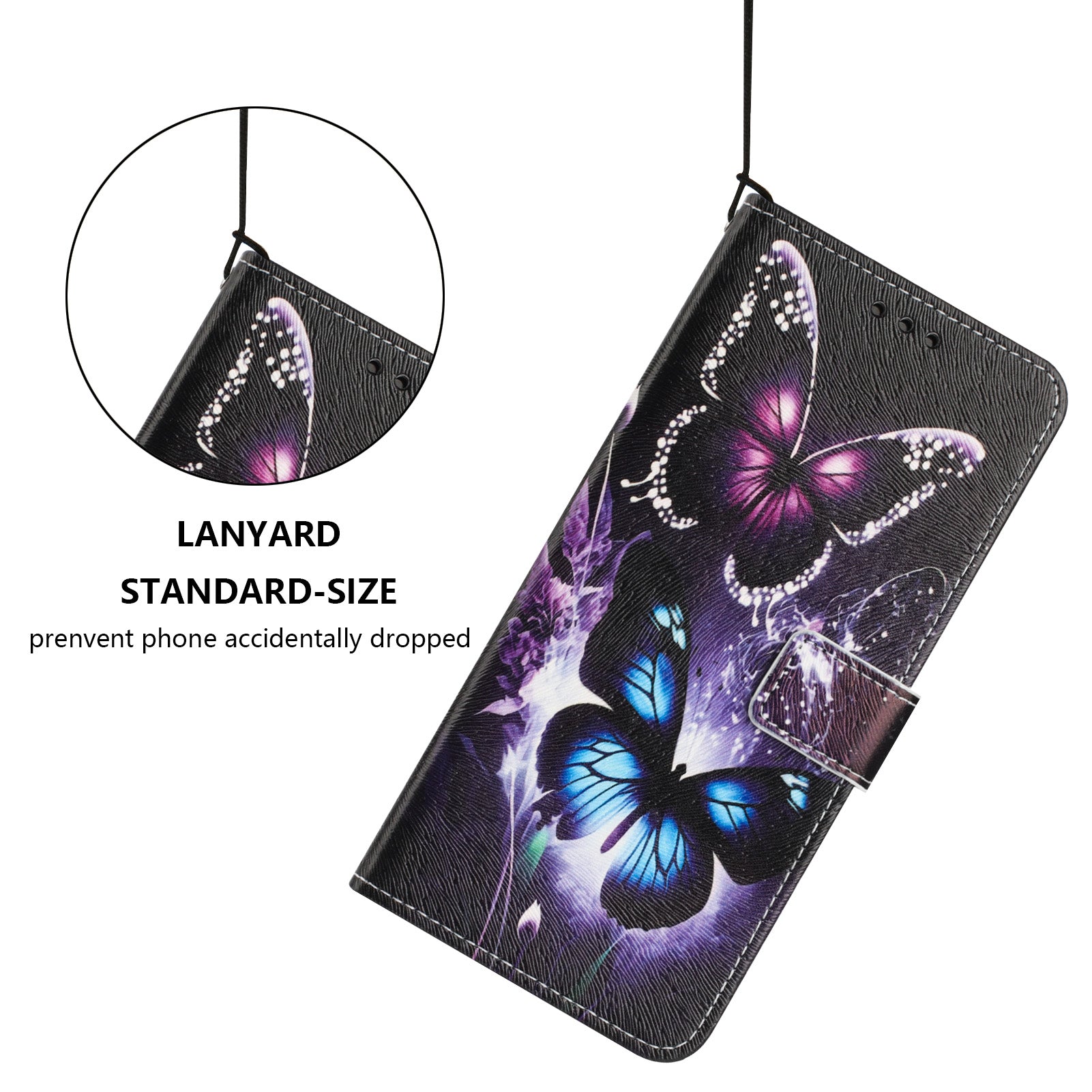 For Xiaomi Redmi Note 15 Pro 5G (Global) Wallet Case Pattern Printing PU Leather Phone Cover with Lanyard - Two Butterflies