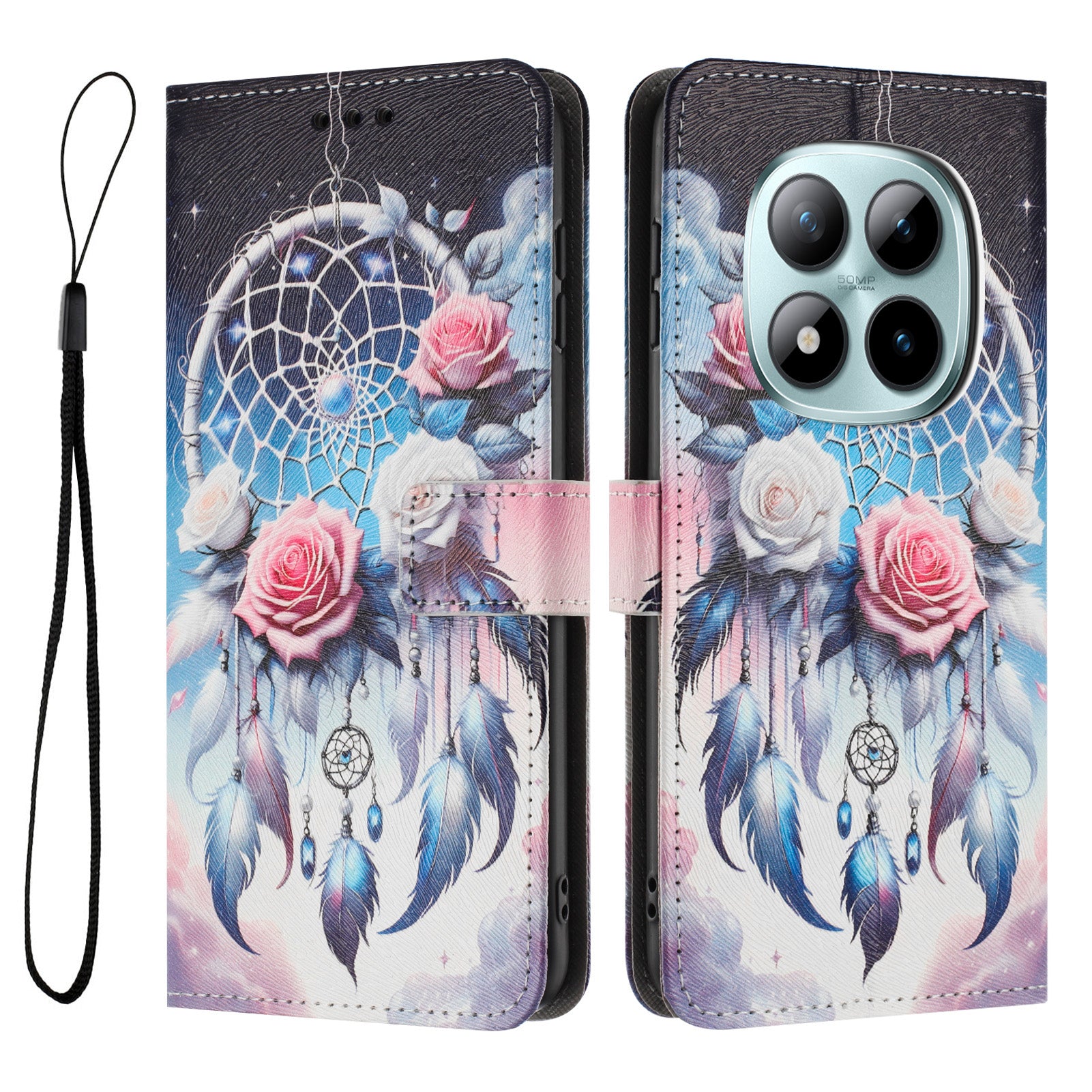 For Xiaomi Redmi Note 15 Pro 5G (Global) Wallet Case Pattern Printing PU Leather Phone Cover with Lanyard - Flower Wind Chime