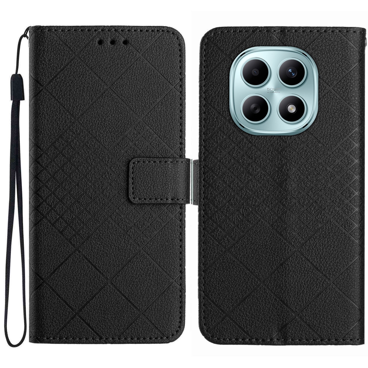 For Xiaomi Poco M8 5G / Redmi Note 15 5G (Global) / 15 4G (Global) Case Wallet Imprint PU Leather Flip Folio Phone Cover - Black