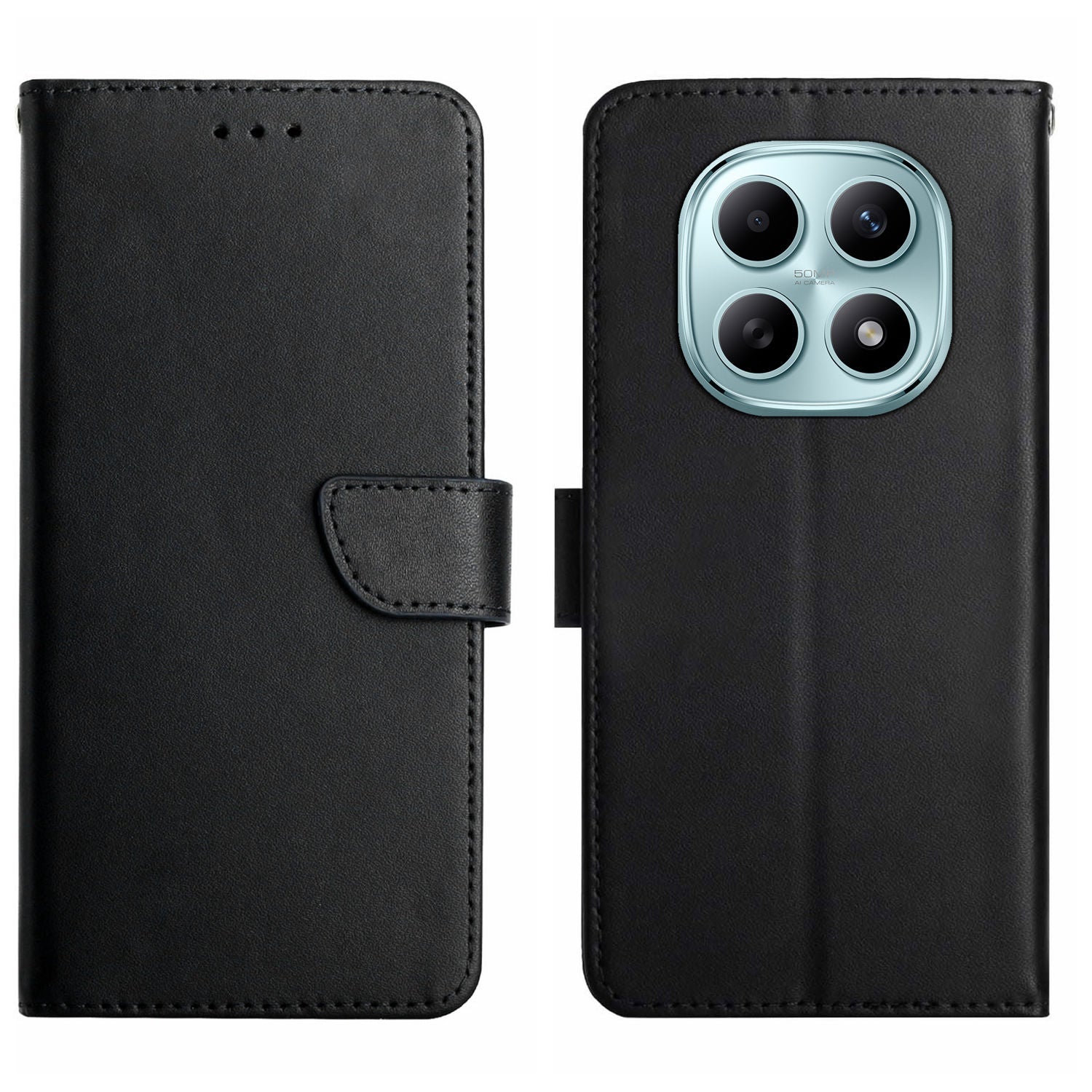 For Xiaomi Poco M8 5G / Redmi Note 15 5G (Global) / 15 4G (Global) Case Genuine Cow Leather Phone Cover Nappa Texture - Black