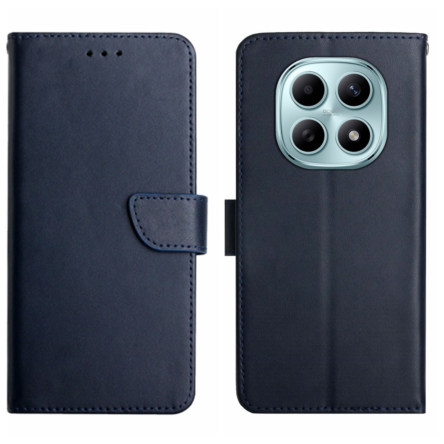 For Xiaomi Poco M8 5G / Redmi Note 15 5G (Global) / 15 4G (Global) Case Genuine Cow Leather Phone Cover Nappa Texture - Blue