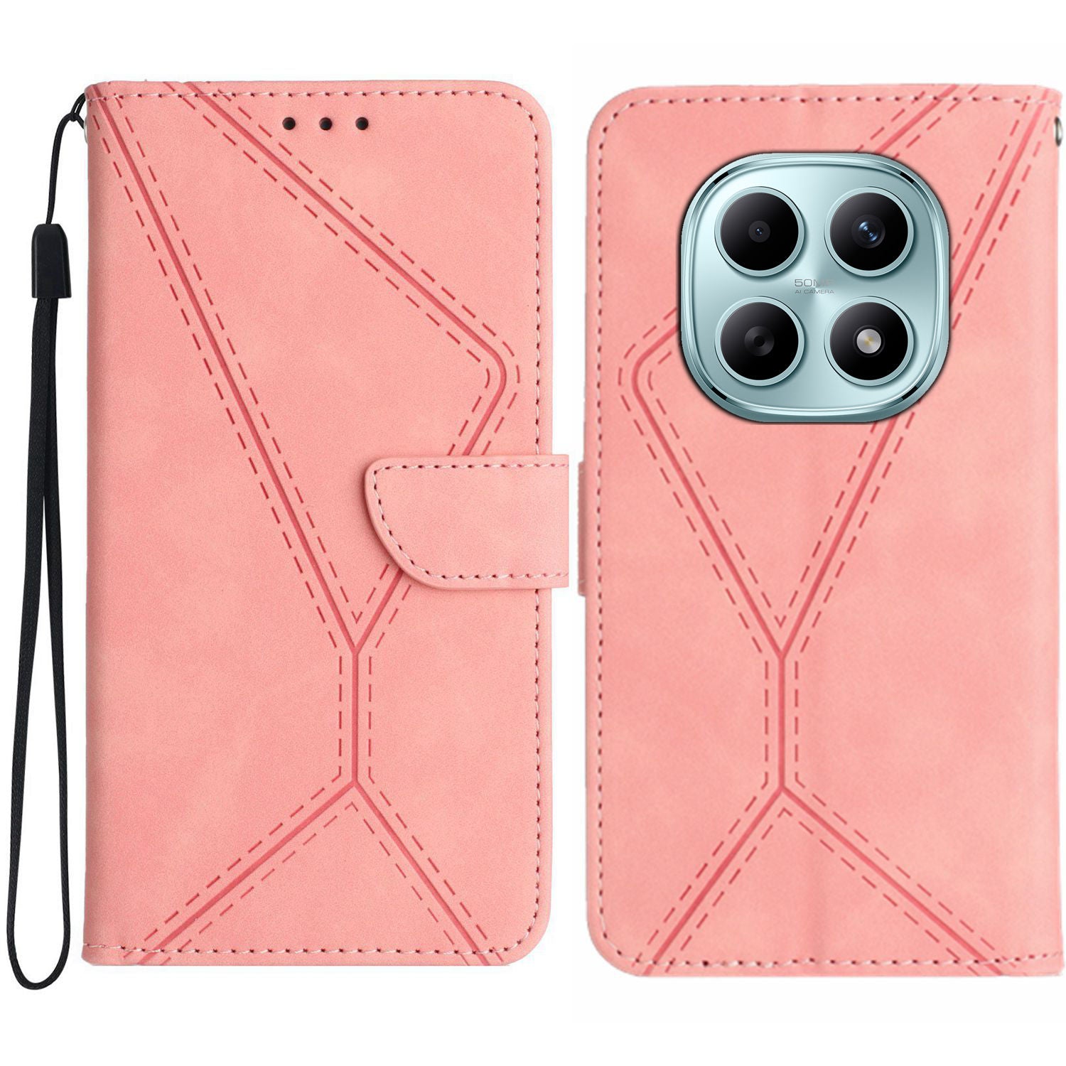 For Xiaomi Poco M8 5G / Redmi Note 15 5G (Global) / 15 4G (Global) Case Skin Touch Lines Imprinted PU Leather Flip Phone Cover - Pink