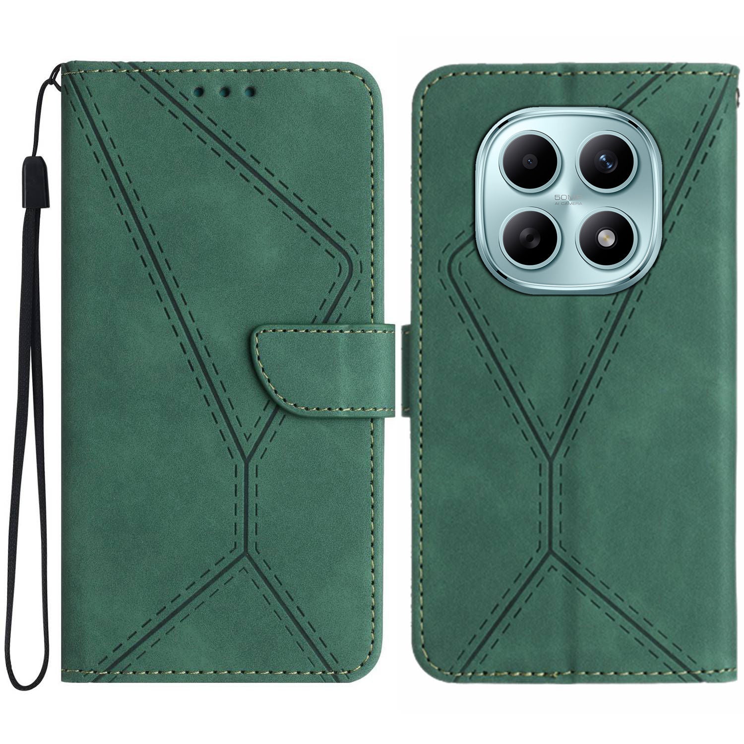 For Xiaomi Poco M8 5G / Redmi Note 15 5G (Global) / 15 4G (Global) Case Skin Touch Lines Imprinted PU Leather Flip Phone Cover - Green