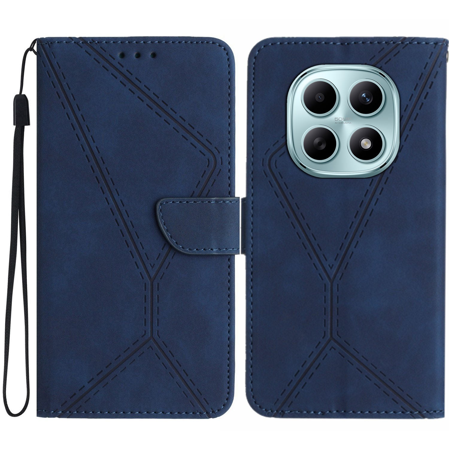 For Xiaomi Poco M8 5G / Redmi Note 15 5G (Global) / 15 4G (Global) Case Skin Touch Lines Imprinted PU Leather Flip Phone Cover - Blue