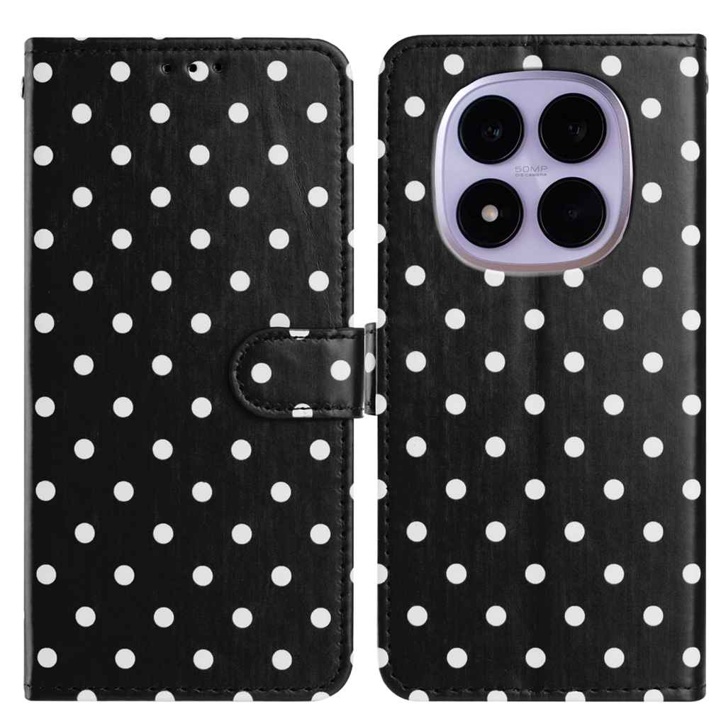 For Xiaomi Poco M8 5G / Redmi Note 15 5G (Global) / 15 4G (Global) Leather Case Polka Dot Pattern Wallet Stand Folio Phone Cover - Black