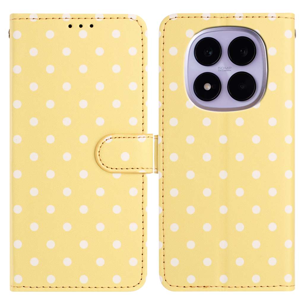For Xiaomi Poco M8 5G / Redmi Note 15 5G (Global) / 15 4G (Global) Leather Case Polka Dot Pattern Wallet Stand Folio Phone Cover - Yellow
