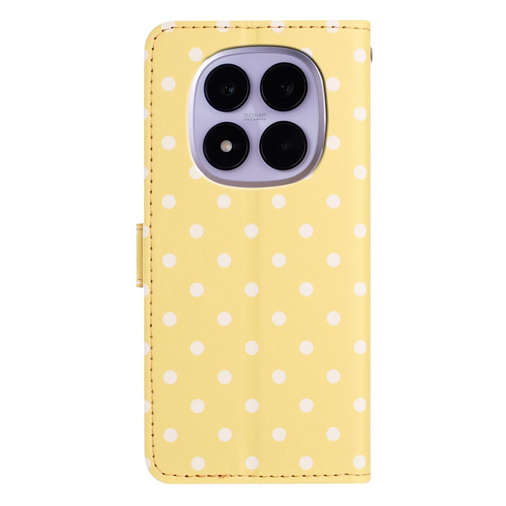 For Xiaomi Poco M8 5G / Redmi Note 15 5G (Global) / 15 4G (Global) Leather Case Polka Dot Pattern Wallet Stand Folio Phone Cover - Yellow