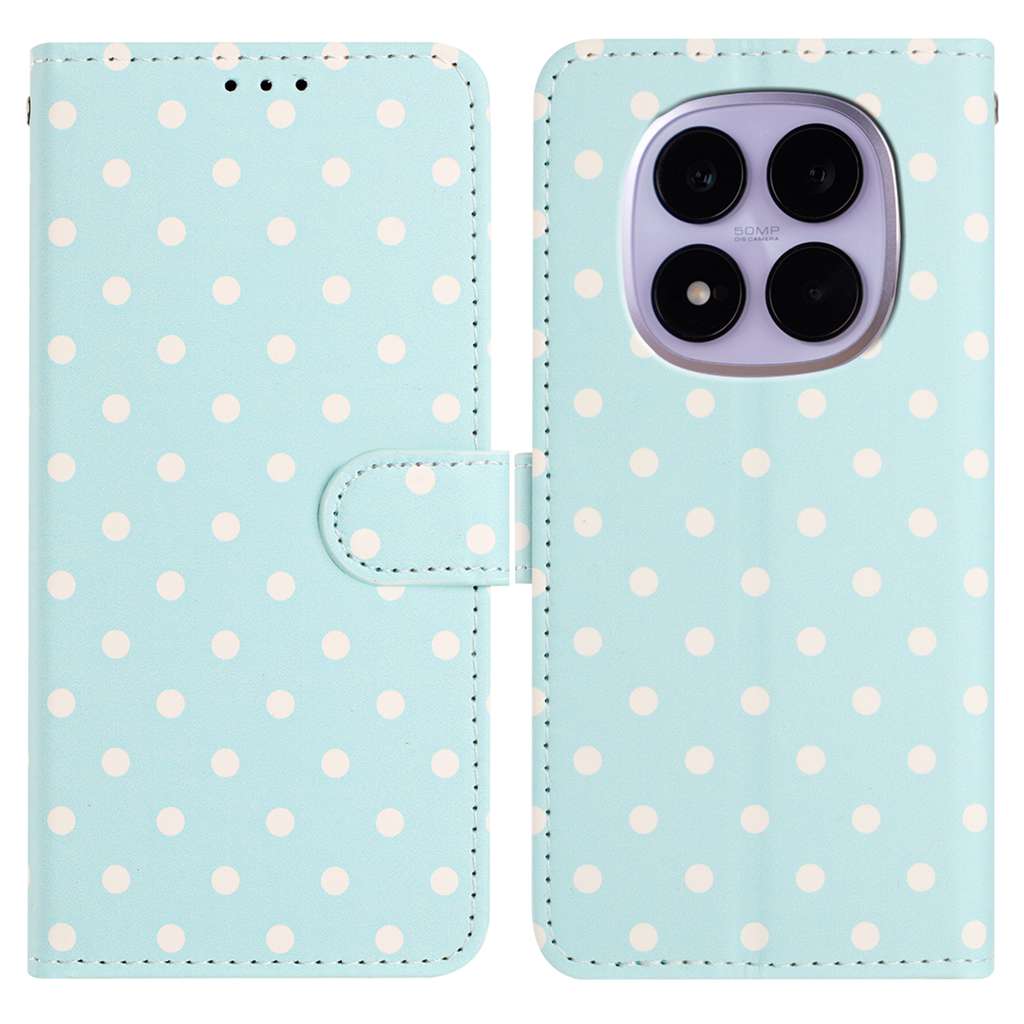 For Xiaomi Poco M8 5G / Redmi Note 15 5G (Global) / 15 4G (Global) Leather Case Polka Dot Pattern Wallet Stand Folio Phone Cover - Blue