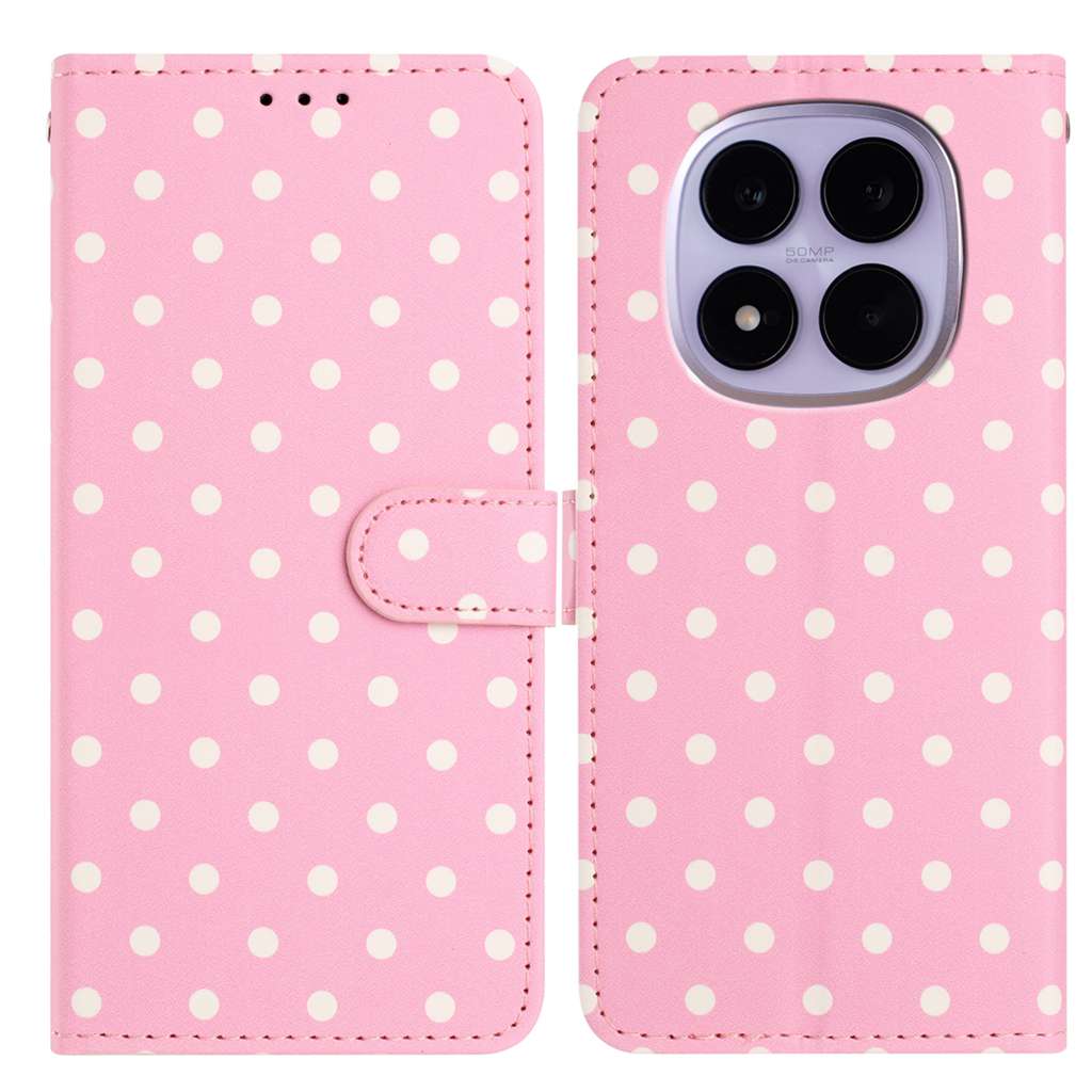 For Xiaomi Poco M8 5G / Redmi Note 15 5G (Global) / 15 4G (Global) Leather Case Polka Dot Pattern Wallet Stand Folio Phone Cover - Pink