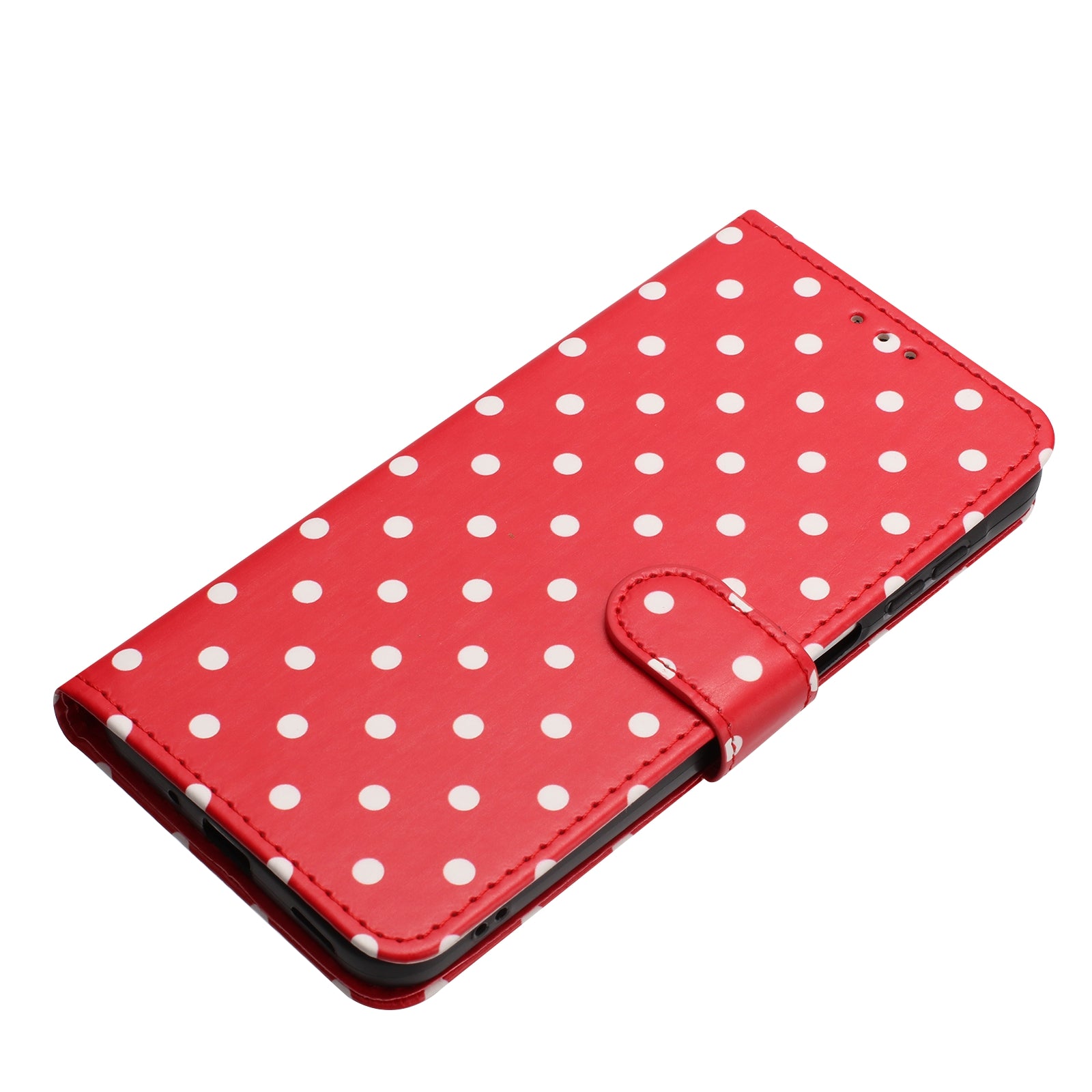 For Xiaomi Poco M8 5G / Redmi Note 15 5G (Global) / 15 4G (Global) Leather Case Polka Dot Pattern Wallet Stand Folio Phone Cover - Red