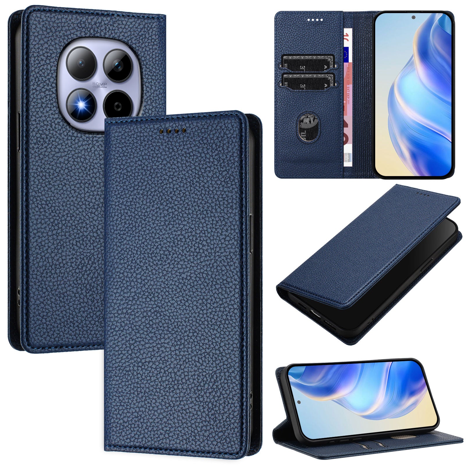 For Xiaomi Redmi Note 15 Pro 4G (Global) Wallet Case RFID Blocking Litchi Texture Leather Mobile Cover - Dark Blue