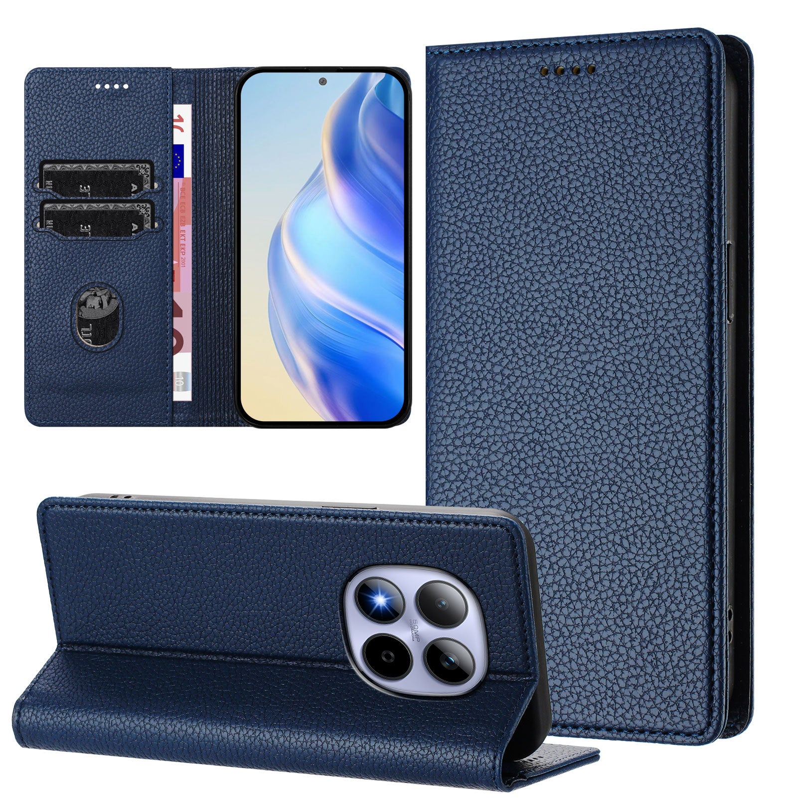 For Xiaomi Redmi Note 15 Pro 4G (Global) Wallet Case RFID Blocking Litchi Texture Leather Mobile Cover - Dark Blue