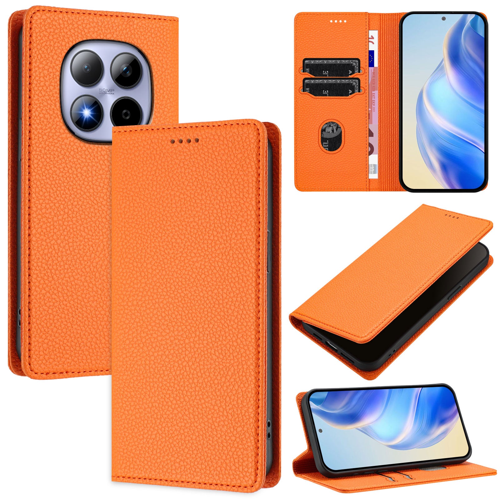 For Xiaomi Redmi Note 15 Pro 4G (Global) Wallet Case RFID Blocking Litchi Texture Leather Mobile Cover - Orange