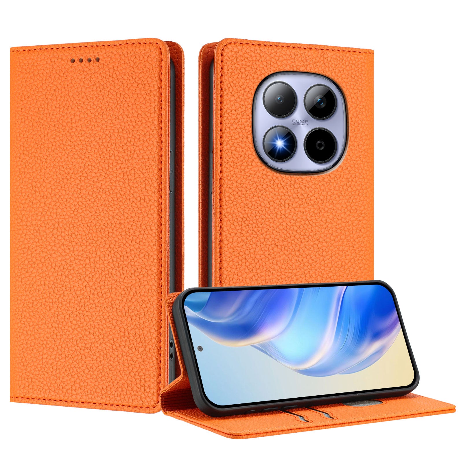 For Xiaomi Redmi Note 15 Pro 4G (Global) Wallet Case RFID Blocking Litchi Texture Leather Mobile Cover - Orange