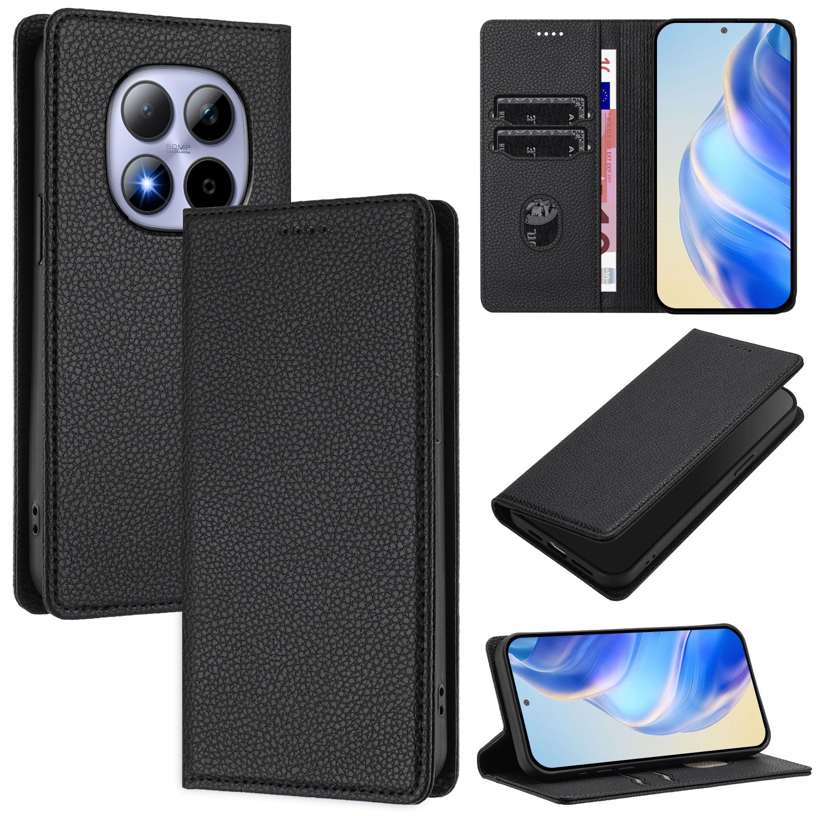 For Xiaomi Redmi Note 15 Pro 4G (Global) Wallet Case RFID Blocking Litchi Texture Leather Mobile Cover - Black