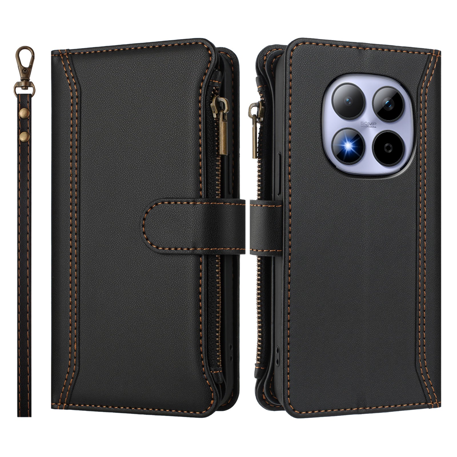 For Xiaomi Redmi Note 15 Pro 4G (Global) Leather Case 9 Card Slots Zipper Wallet Stand Phone Cover with Wrist Strap - Black