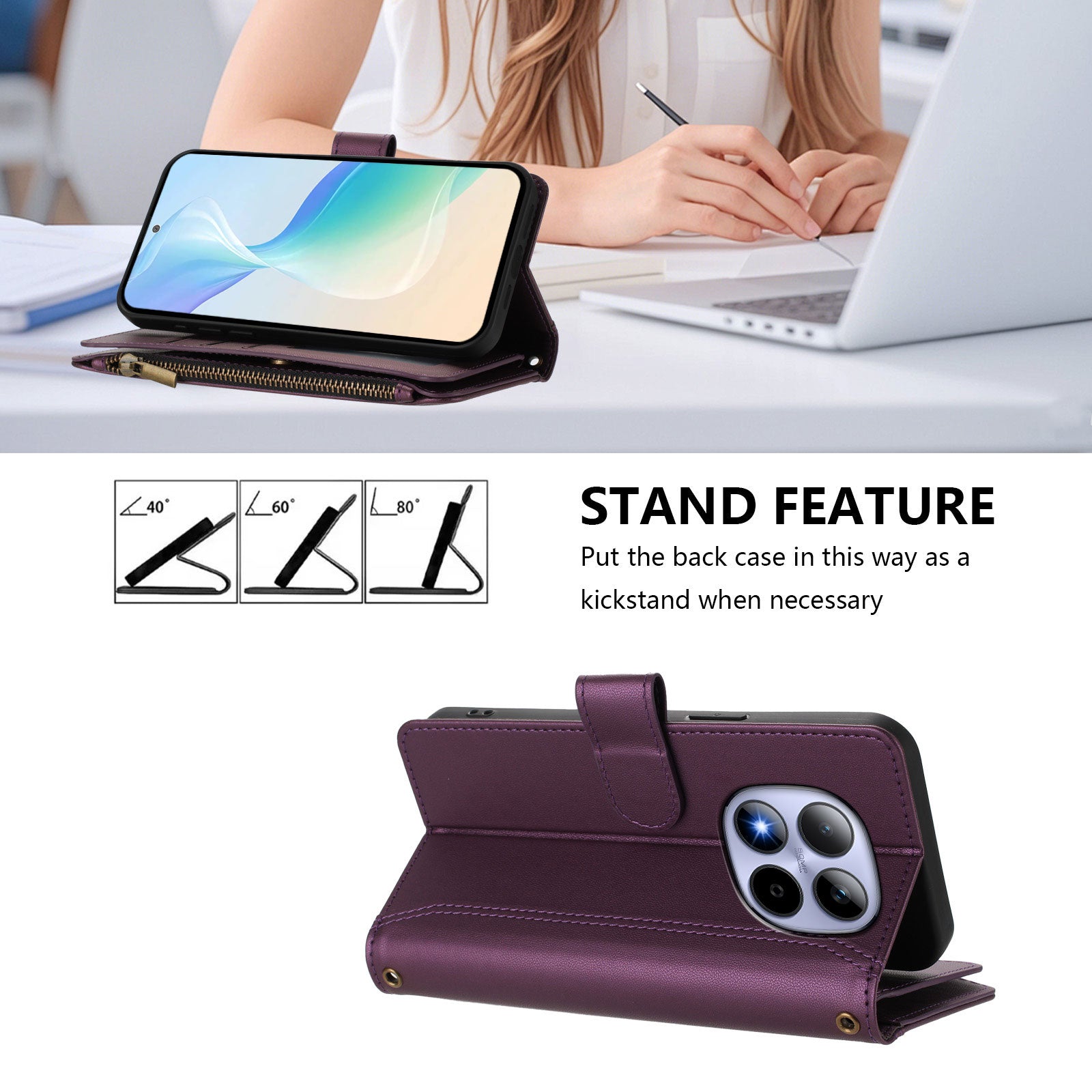For Xiaomi Redmi Note 15 Pro 4G (Global) Leather Case 9 Card Slots Zipper Wallet Stand Phone Cover with Wrist Strap - Purple