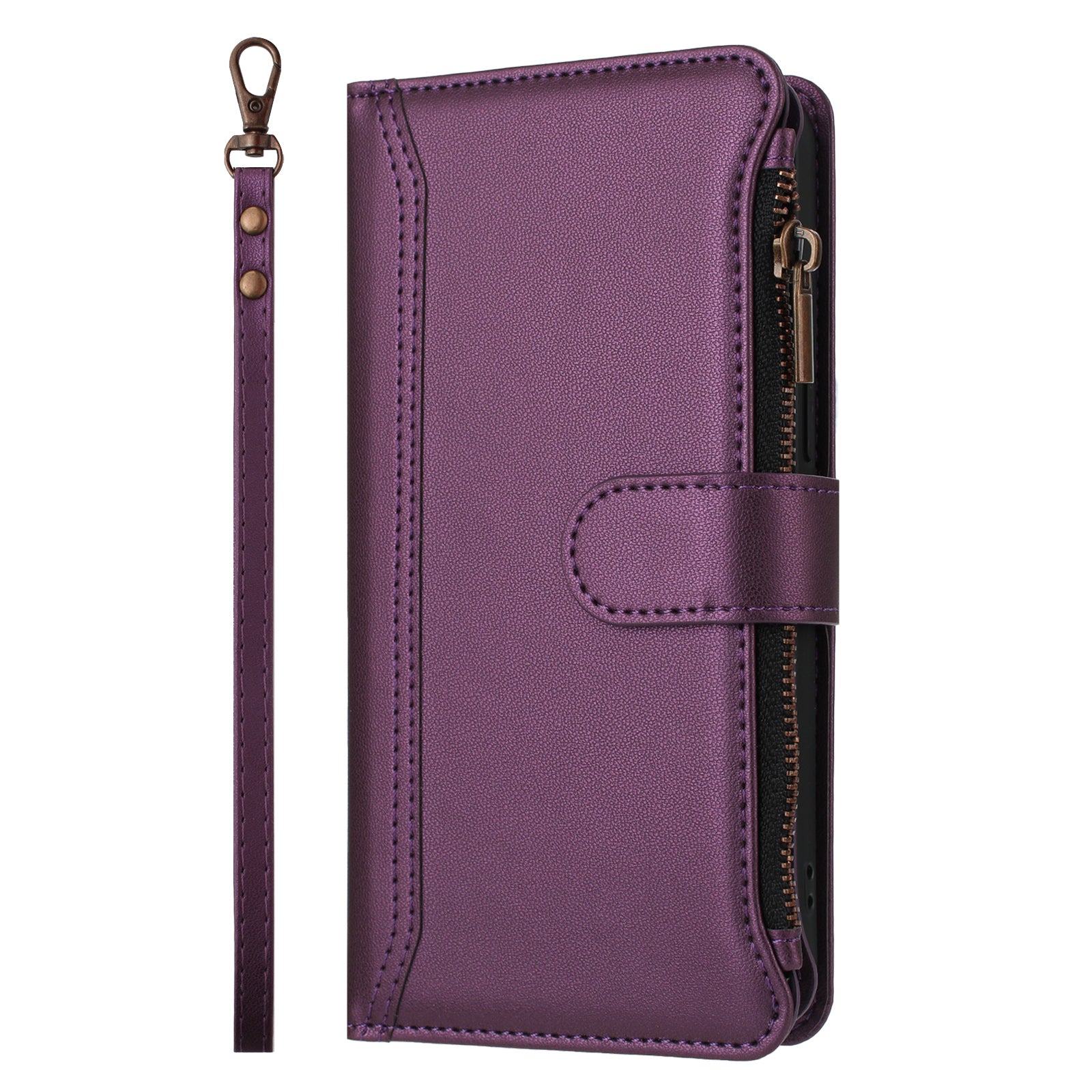For Xiaomi Redmi Note 15 Pro 4G (Global) Leather Case 9 Card Slots Zipper Wallet Stand Phone Cover with Wrist Strap - Purple