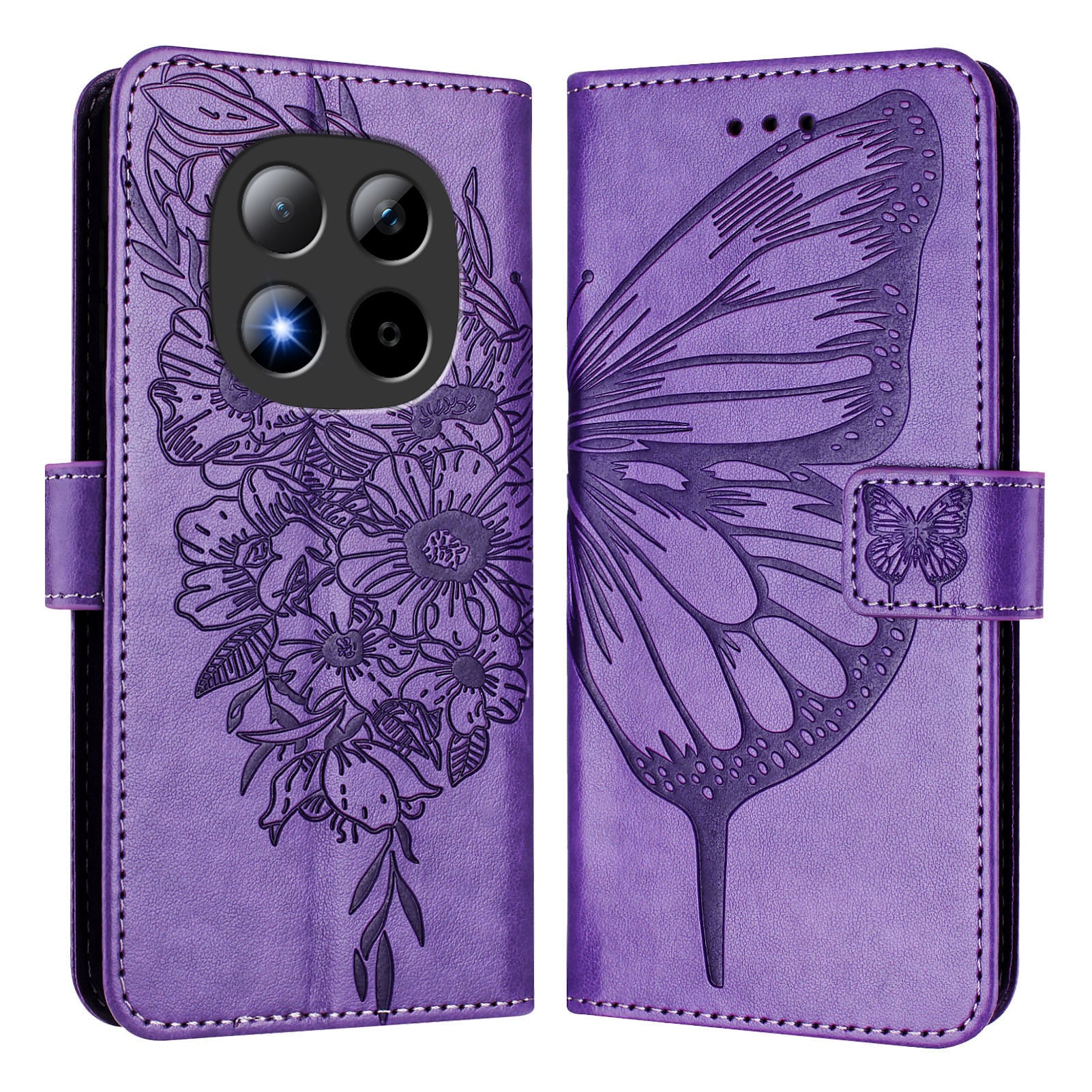 For Xiaomi Redmi Note 15 Pro 5G (Global) Wallet Case with Wrist Strap Butterfly Imprint Leather Phone Cover - Purple