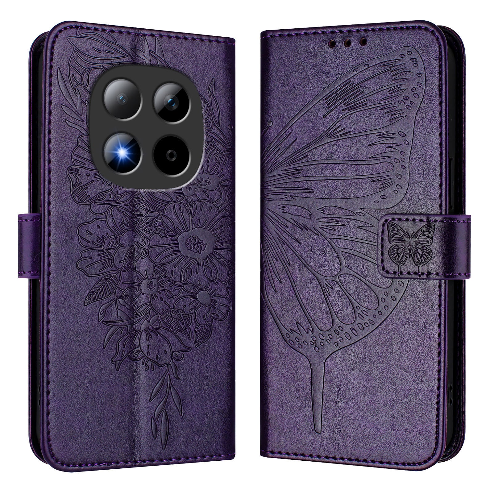 For Xiaomi Redmi Note 15 Pro 5G (Global) Wallet Case with Wrist Strap Butterfly Imprint Leather Phone Cover - Dark Purple